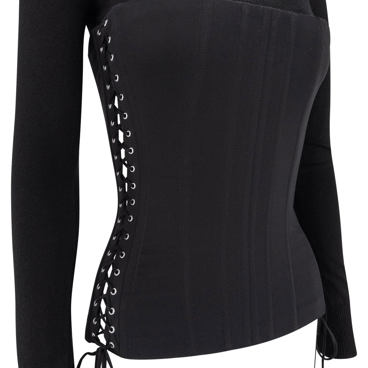 F/W 2003 Dolce & Gabbana Black Corset - Boned Scoop Neck Silk Sweater Top - RealList