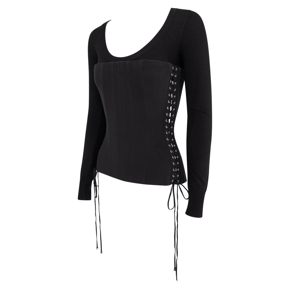 F/W 2003 Dolce & Gabbana Black Corset - Boned Scoop Neck Silk Sweater Top - RealList