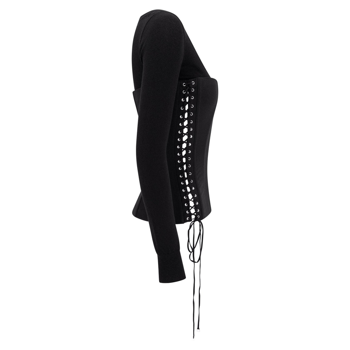 F/W 2003 Dolce & Gabbana Black Corset - Boned Scoop Neck Silk Sweater Top - RealList