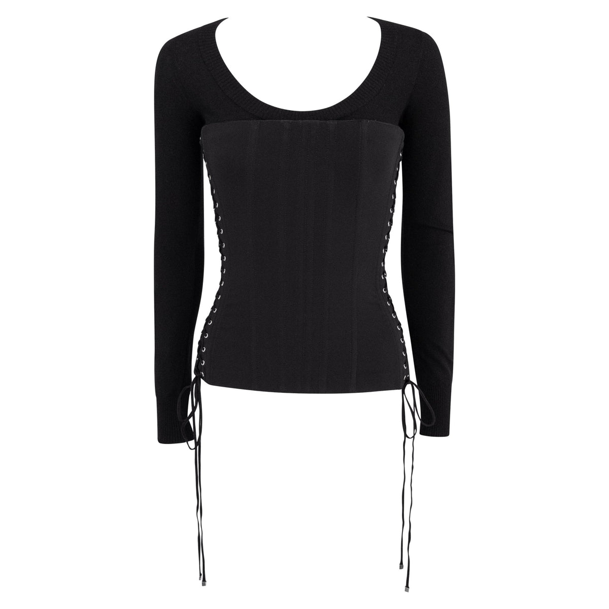 F/W 2003 Dolce & Gabbana Black Corset - Boned Scoop Neck Silk Sweater Top - RealList