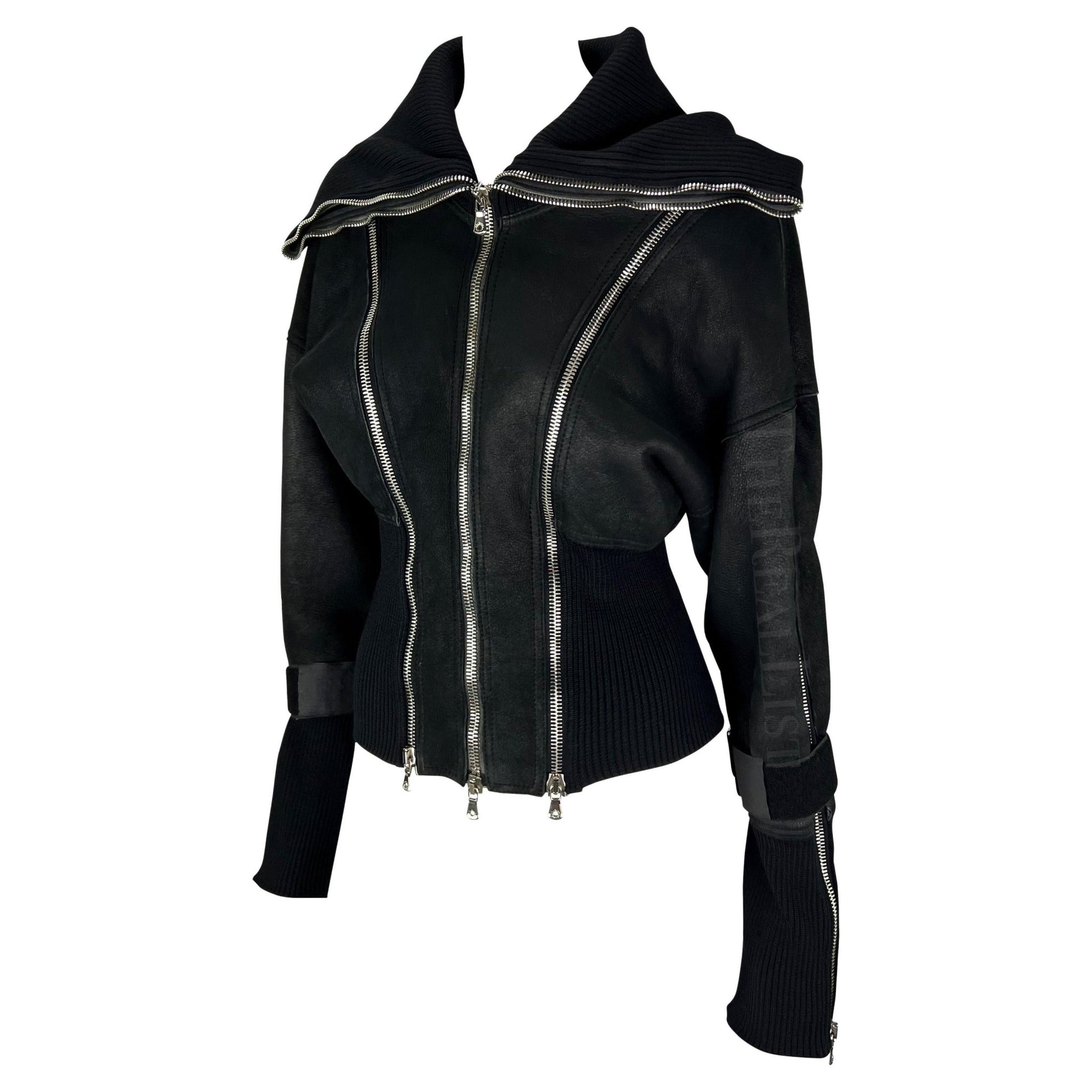 F/W 2003 Dolce & Gabbana Black Shearling Zipper Velcro Strap Jacket - RealList