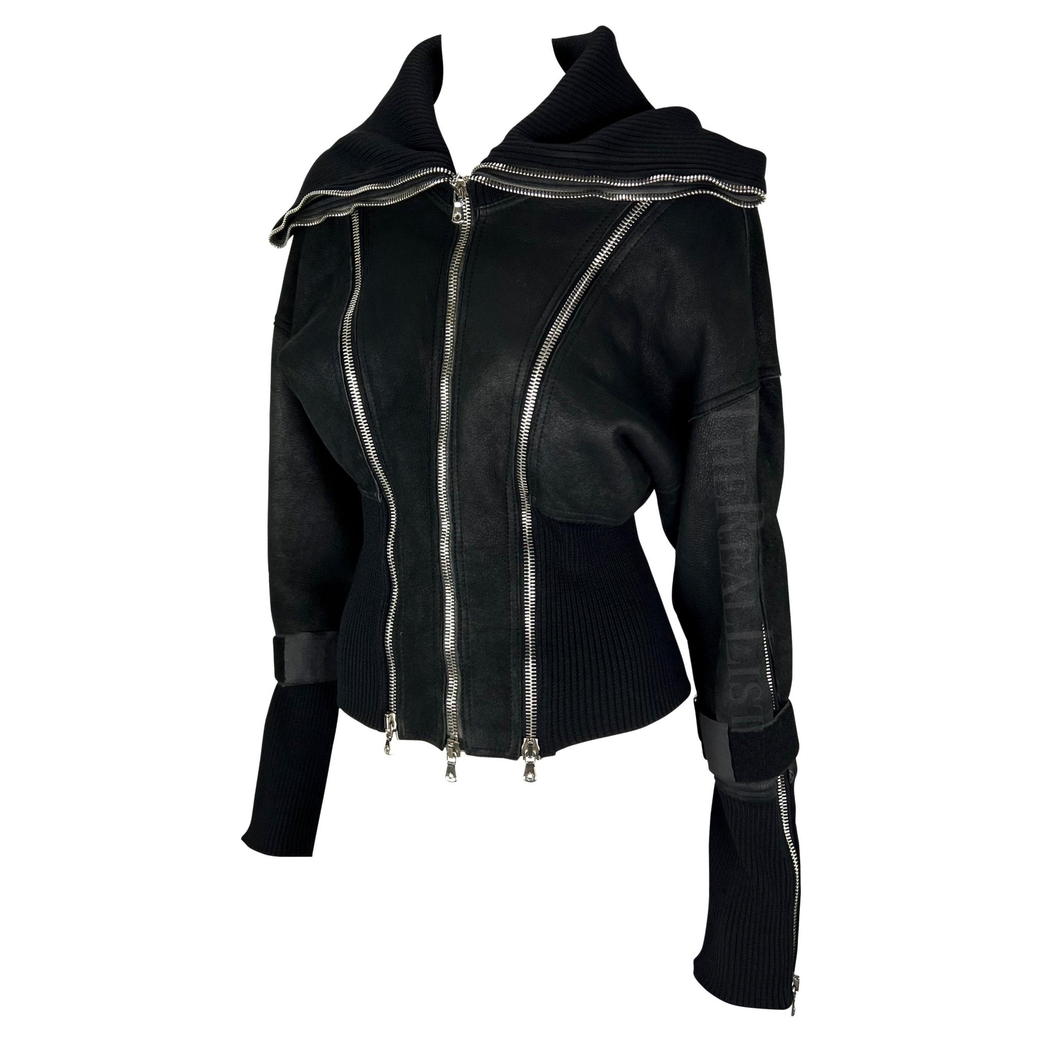 F/W 2003 Dolce & Gabbana Black Shearling Zipper Velcro Strap Jacket - RealList