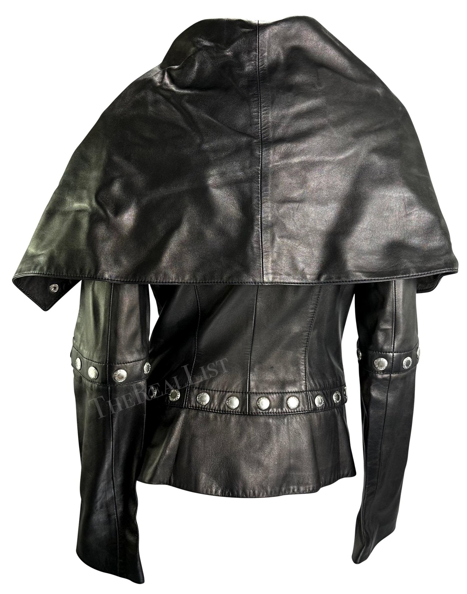 F/W 2003 Dolce & Gabbana Convertible Black Leather Logo Snap Jacket - RealList
