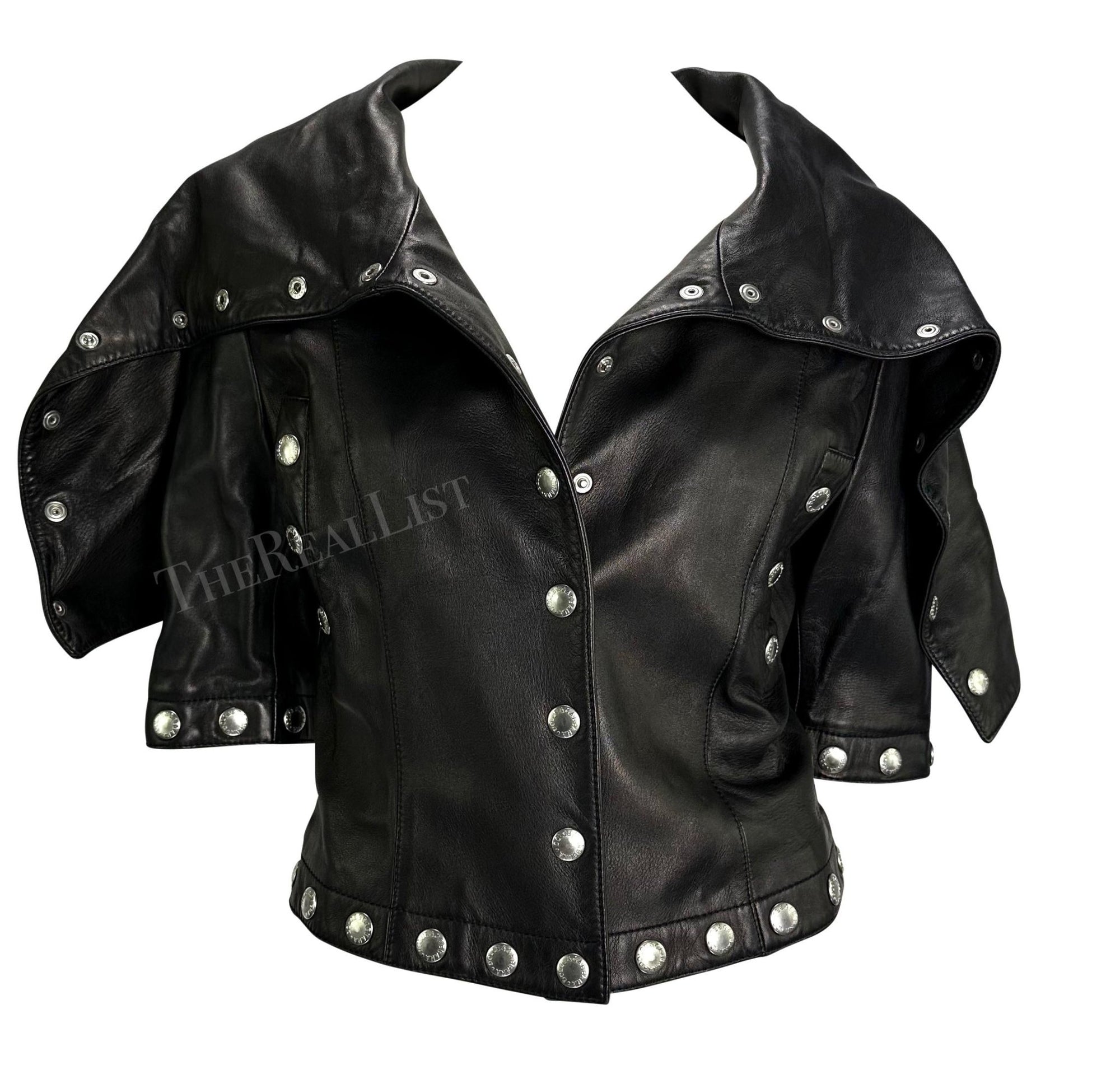 F/W 2003 Dolce & Gabbana Convertible Black Leather Logo Snap Jacket - RealList