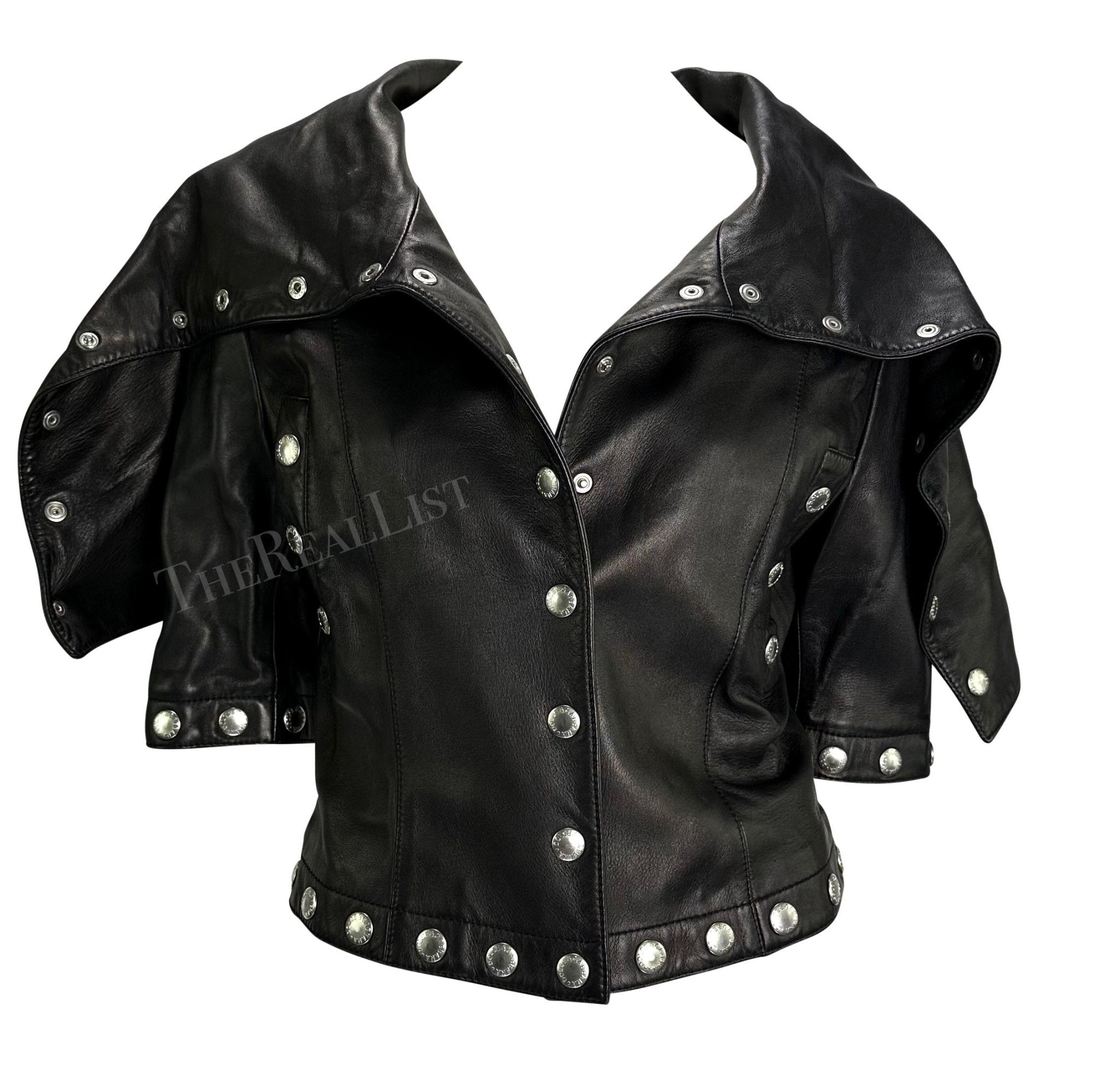 F/W 2003 Dolce & Gabbana Convertible Black Leather Logo Snap Jacket - RealList