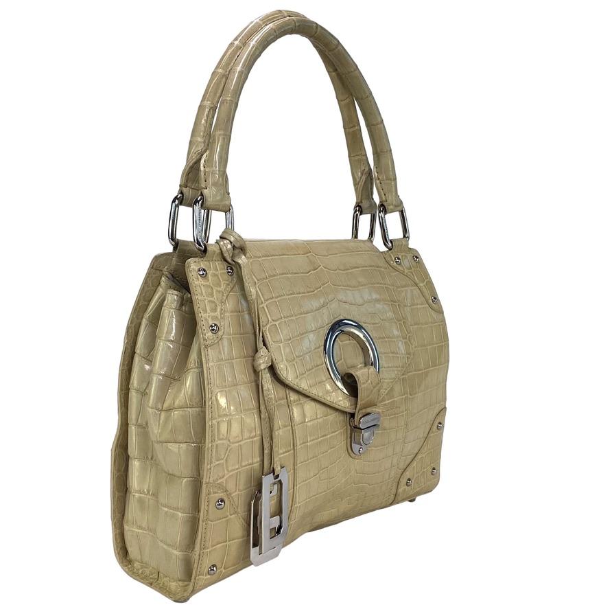 F/W 2003 Dolce & Gabbana Crocodile Techno Romantic Large Beige Shoulder Bag - RealList