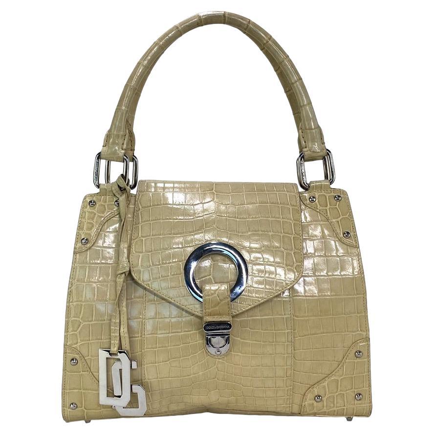 F/W 2003 Dolce & Gabbana Crocodile Techno Romantic Large Beige Shoulder Bag - RealList