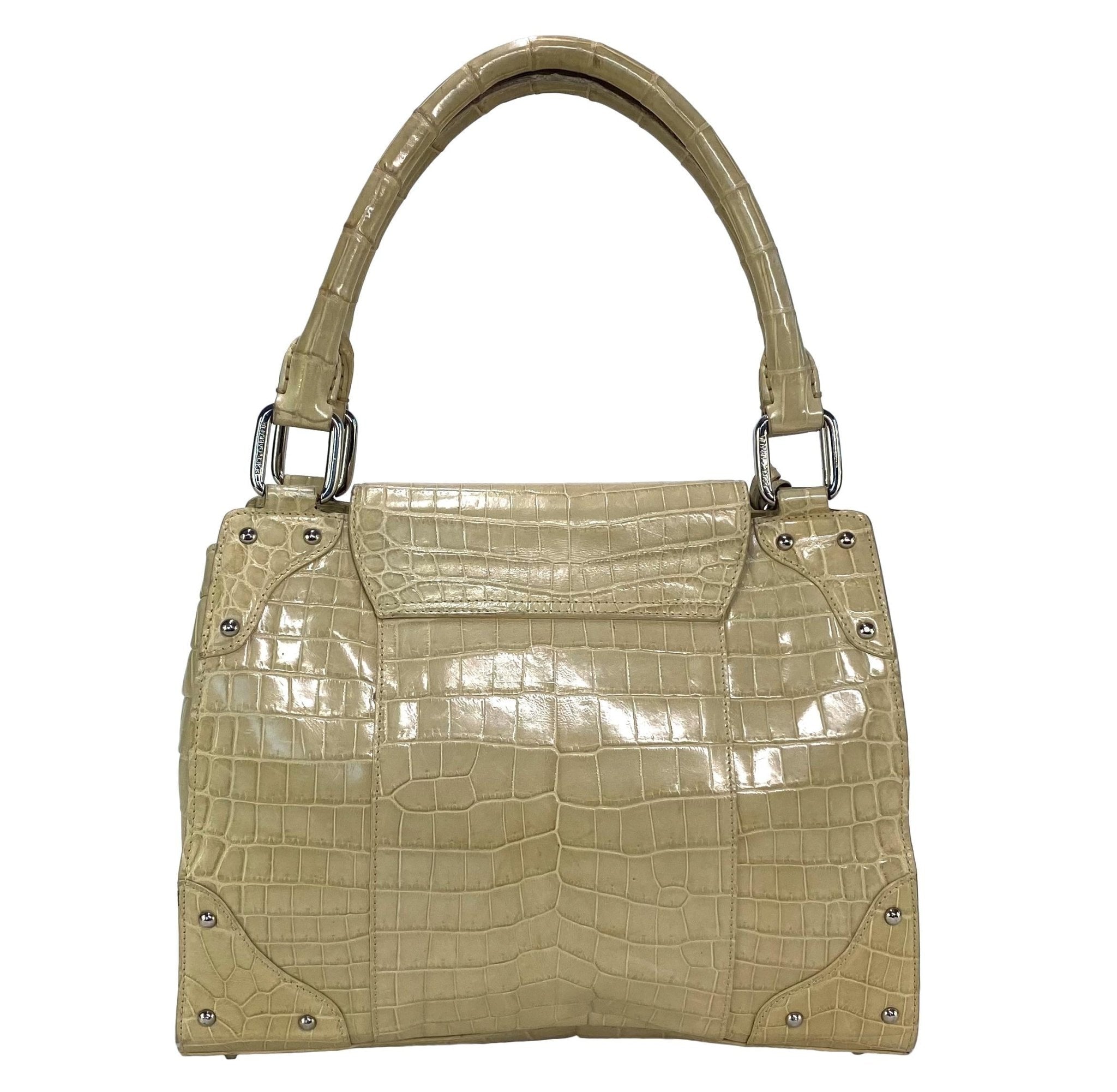 F/W 2003 Dolce & Gabbana Crocodile Techno Romantic Large Beige Shoulder Bag - RealList