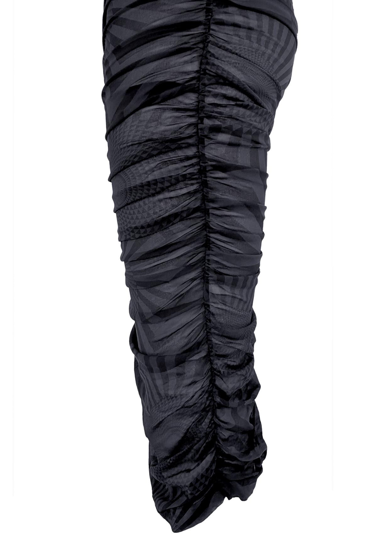 F/W 2003 Dolce & Gabbana Runway Sheer Black Blue Op Art Print Ruched Dress - RealList