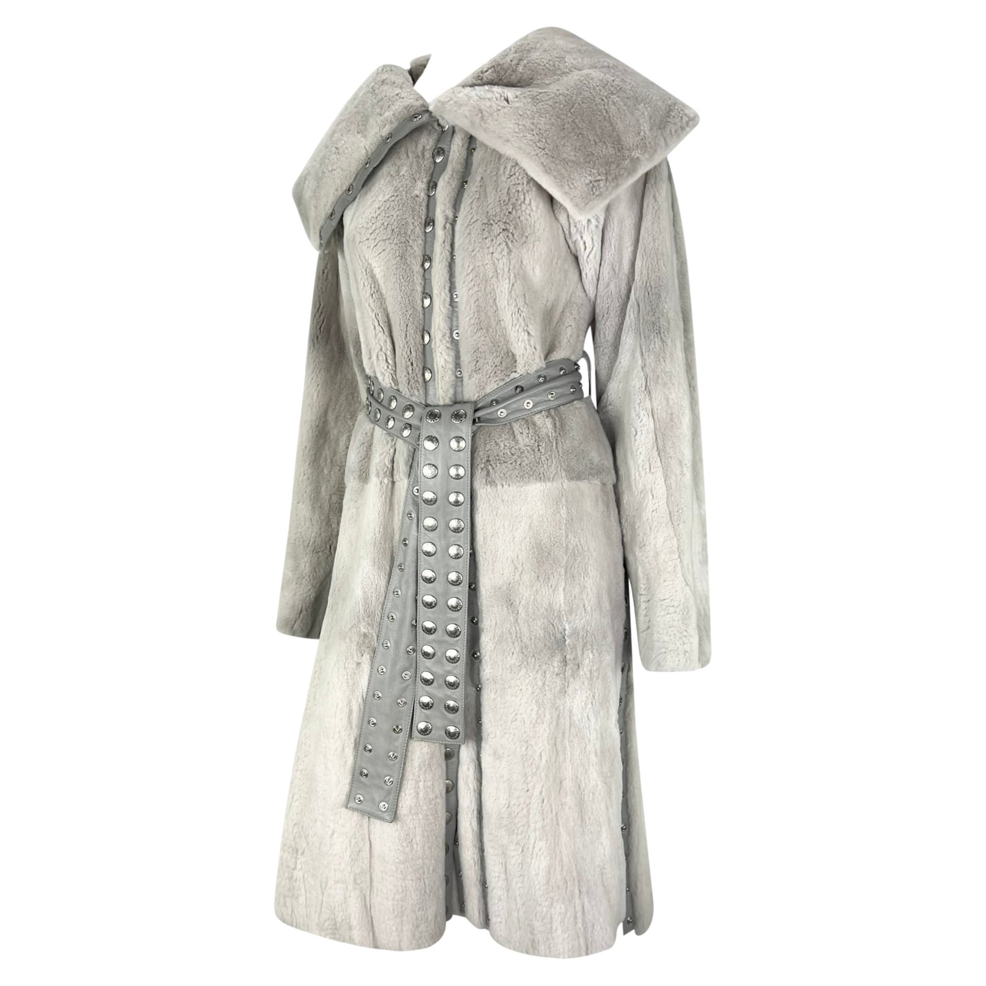 F/W 2003 Dolce & Gabbana Snap Adjustable Grey Orylag Fur Leather Coat - RealList