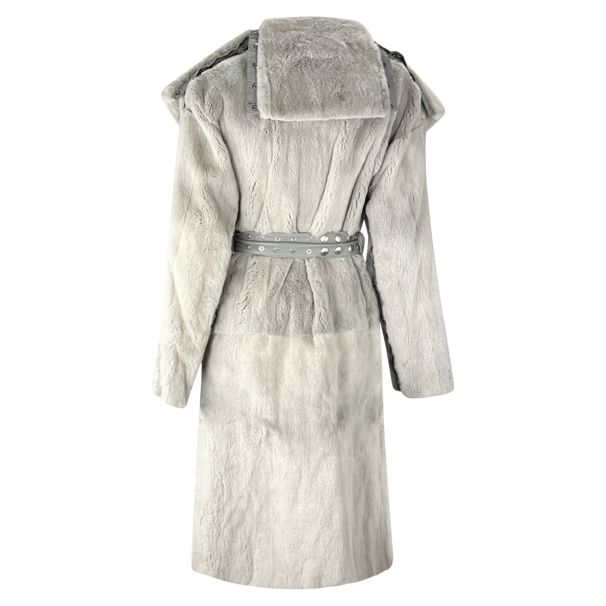 F/W 2003 Dolce & Gabbana Snap Adjustable Grey Orylag Fur Leather Coat - RealList