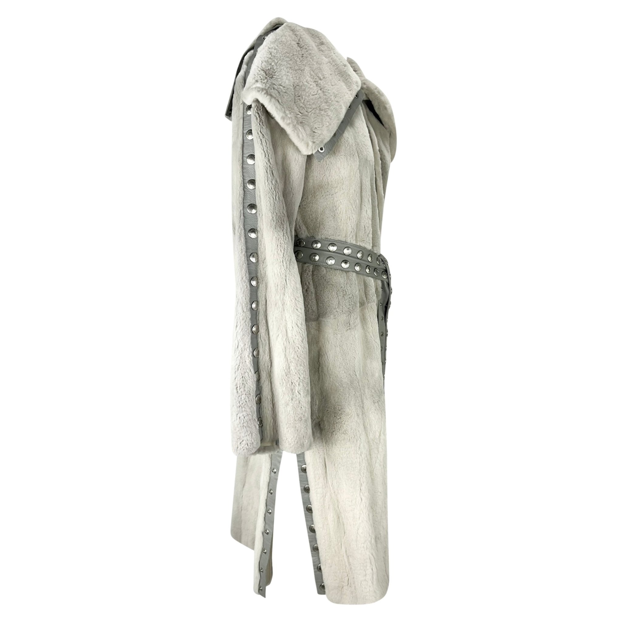 F/W 2003 Dolce & Gabbana Snap Adjustable Grey Orylag Fur Leather Coat - RealList