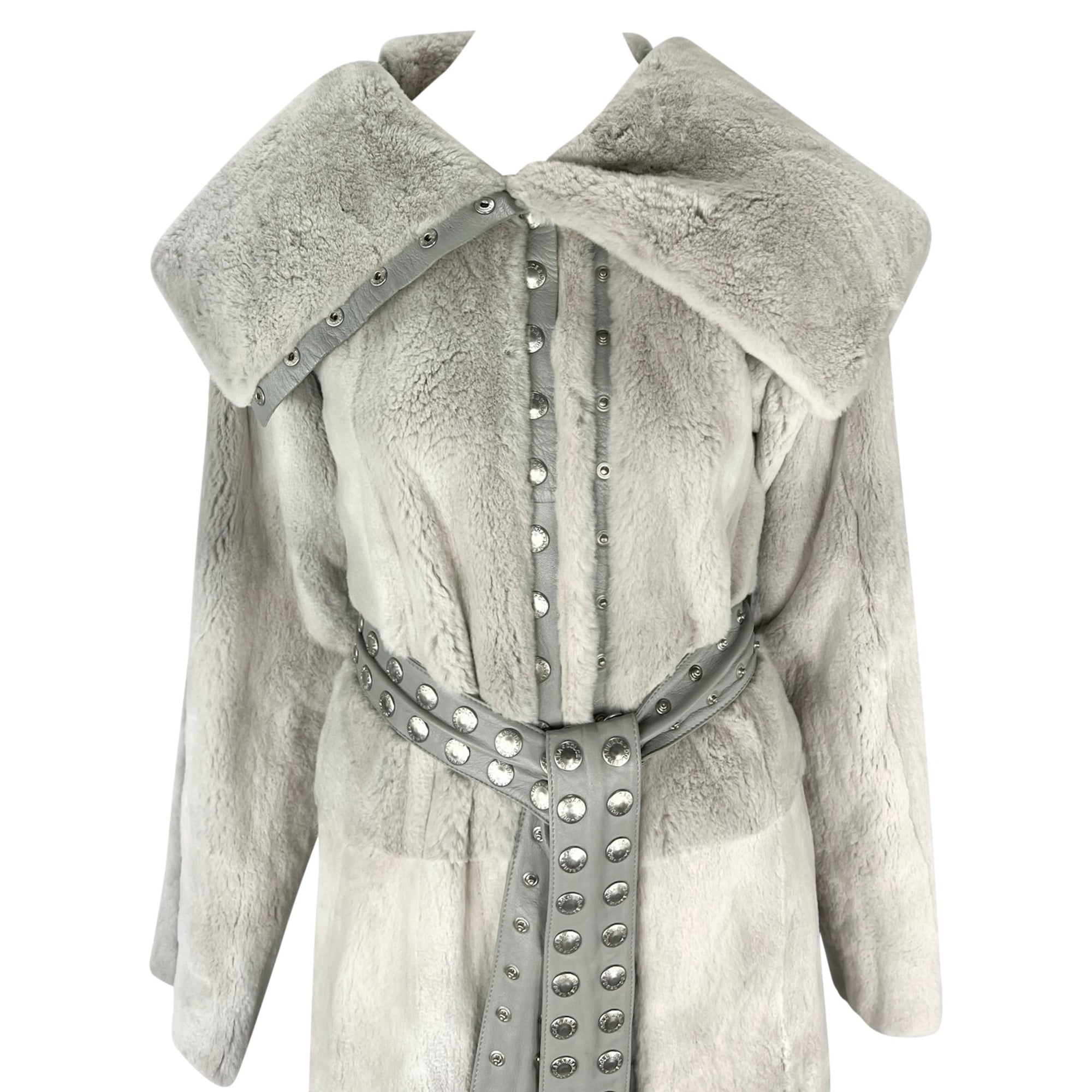 F/W 2003 Dolce & Gabbana Snap Adjustable Grey Orylag Fur Leather Coat - RealList