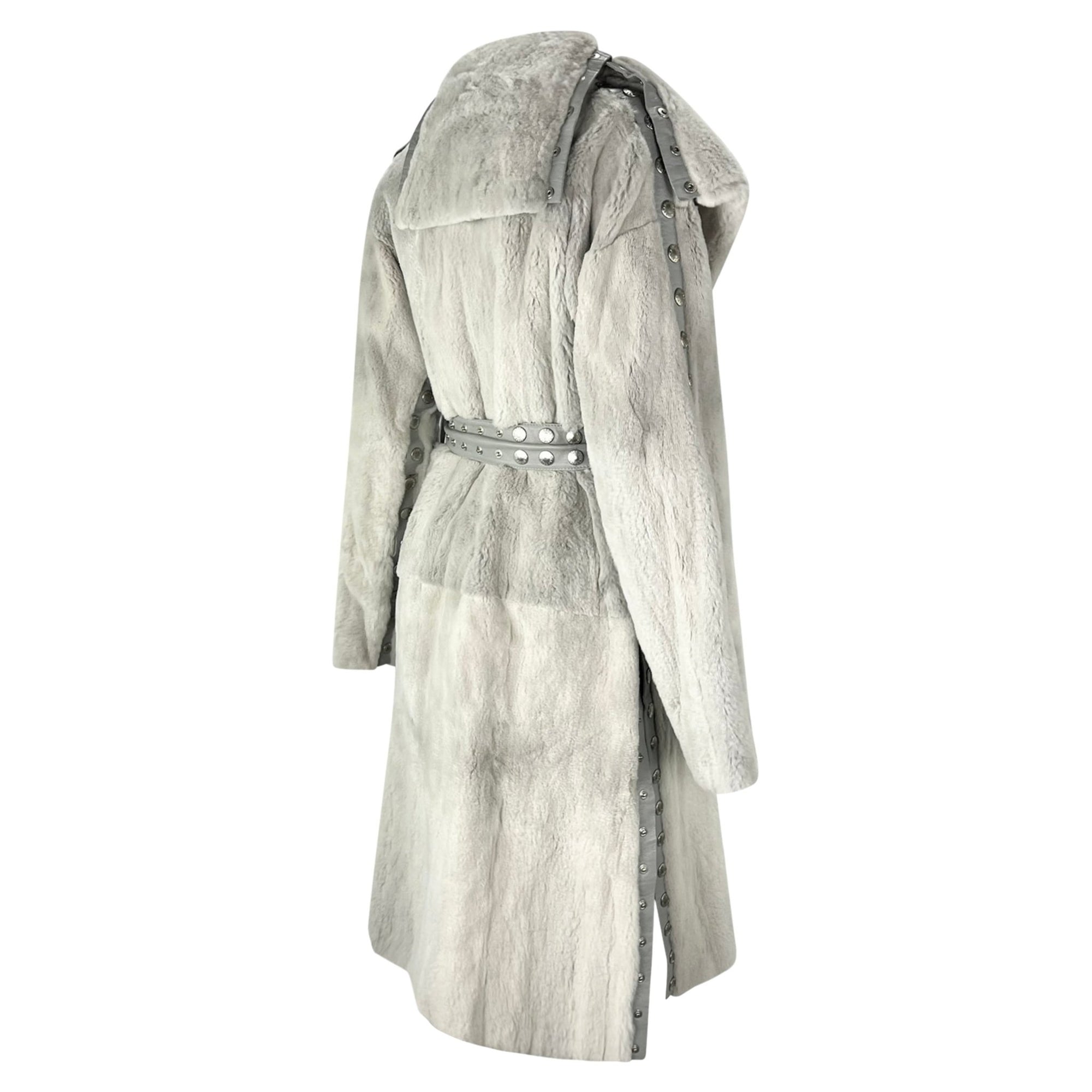 F/W 2003 Dolce & Gabbana Snap Adjustable Grey Orylag Fur Leather Coat - RealList
