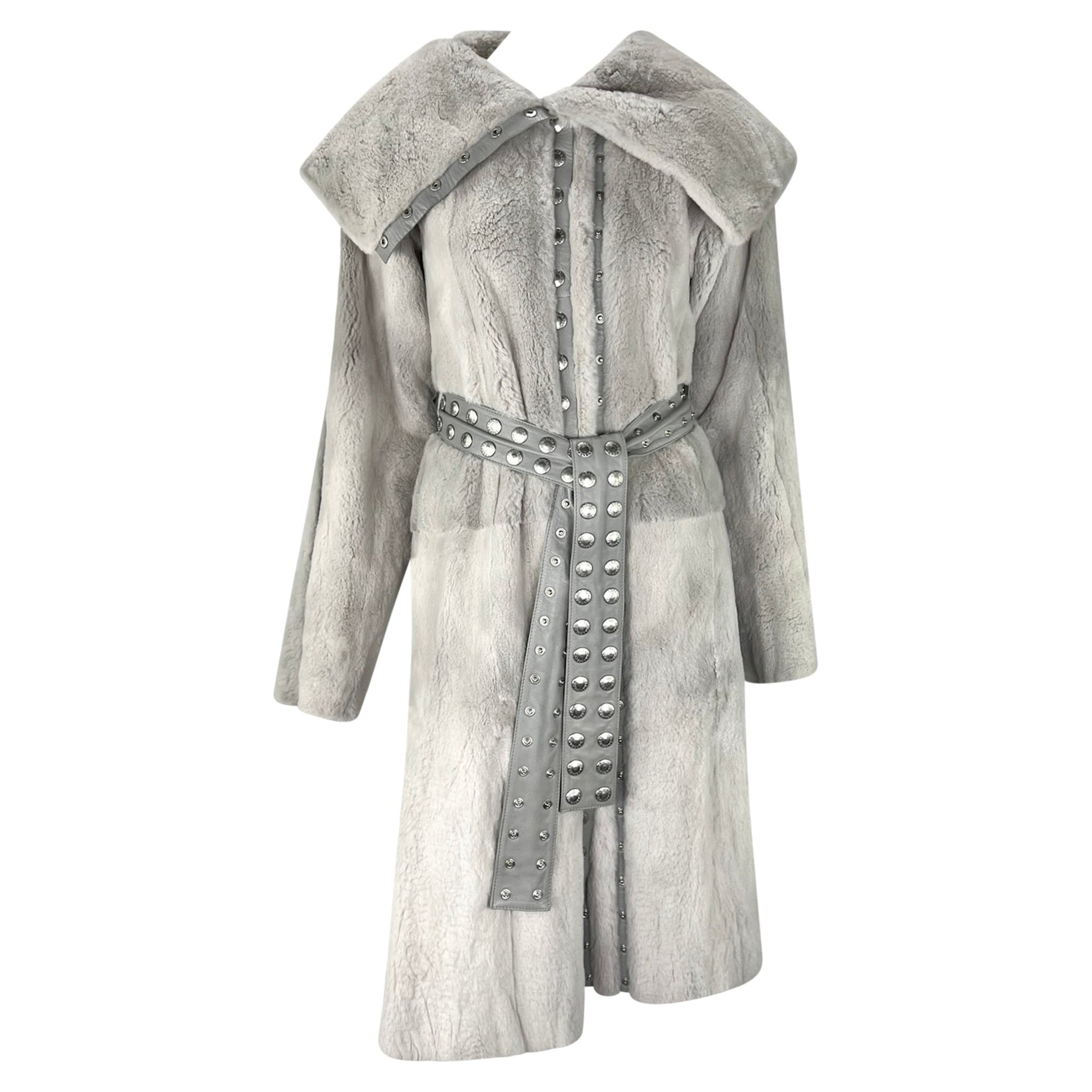 F/W 2003 Dolce & Gabbana Snap Adjustable Grey Orylag Fur Leather Coat - RealList