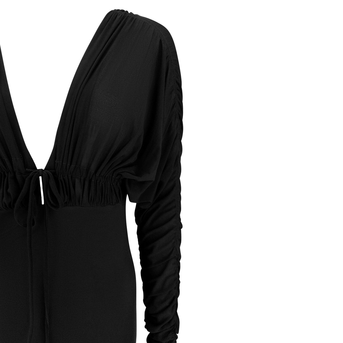 F/W 2003 Gianfranco Ferré Runway Plunging Black Bodycon Long Sleeve Cocktail Dress - RealList