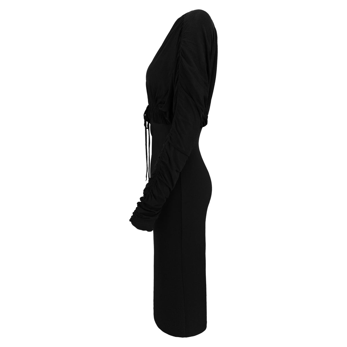 F/W 2003 Gianfranco Ferré Runway Plunging Black Bodycon Long Sleeve Cocktail Dress - RealList