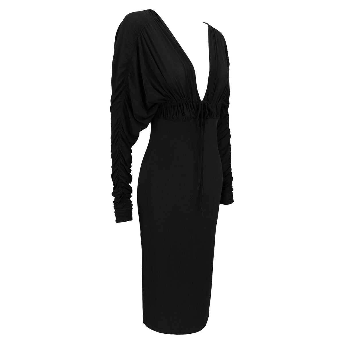 F/W 2003 Gianfranco Ferré Runway Plunging Black Bodycon Long Sleeve Cocktail Dress - RealList