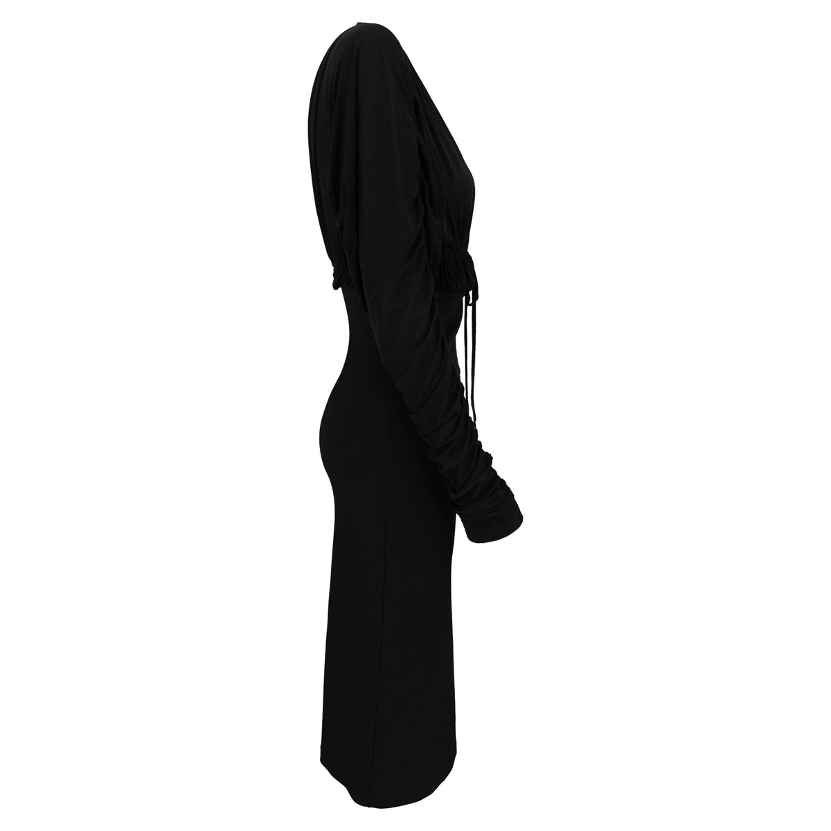 F/W 2003 Gianfranco Ferré Runway Plunging Black Bodycon Long Sleeve Cocktail Dress - RealList