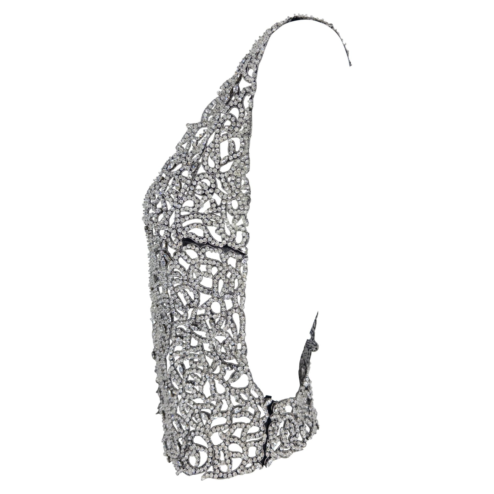 F/W 2003 Giorgio Armani Crystal Rhinestone Beaded Silk Filigree Sleeveless Vest Top - RealList