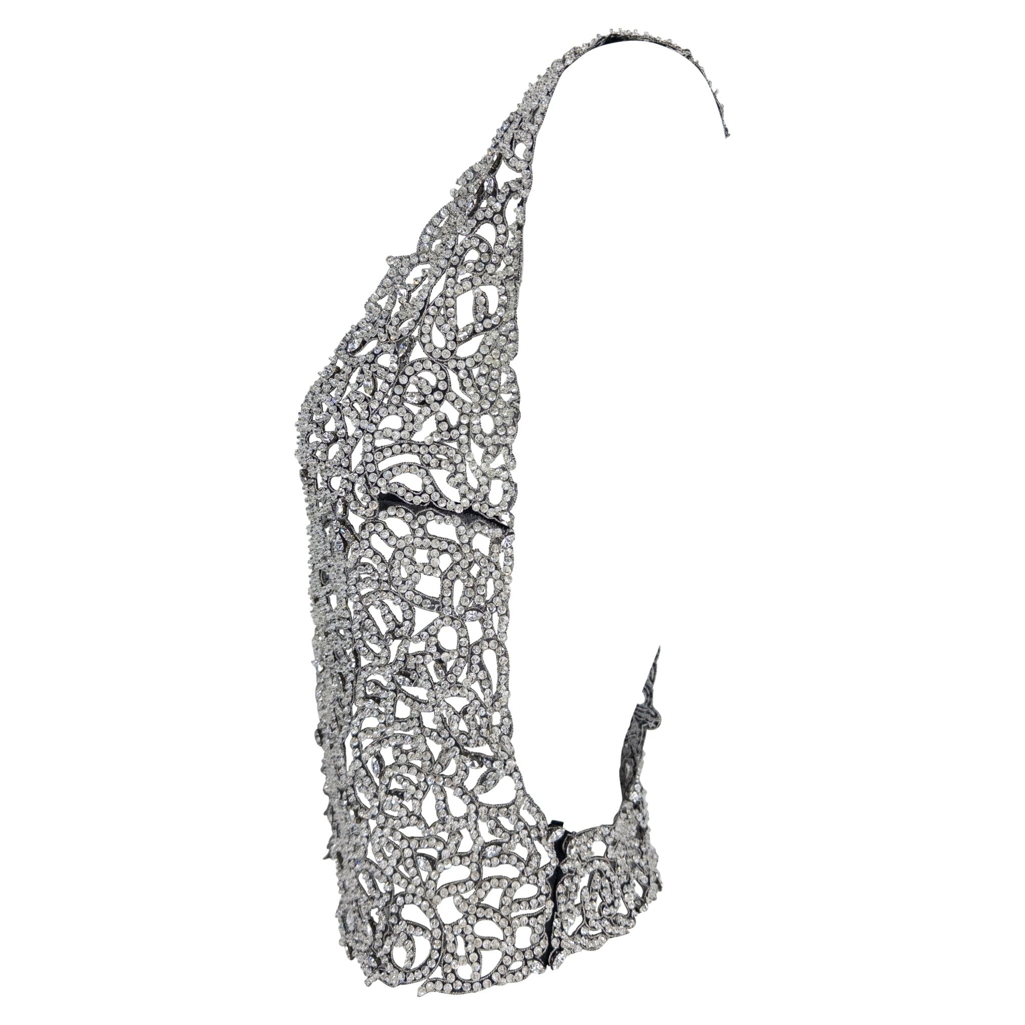 F/W 2003 Giorgio Armani Crystal Rhinestone Beaded Silk Filigree Sleeveless Vest Top - RealList