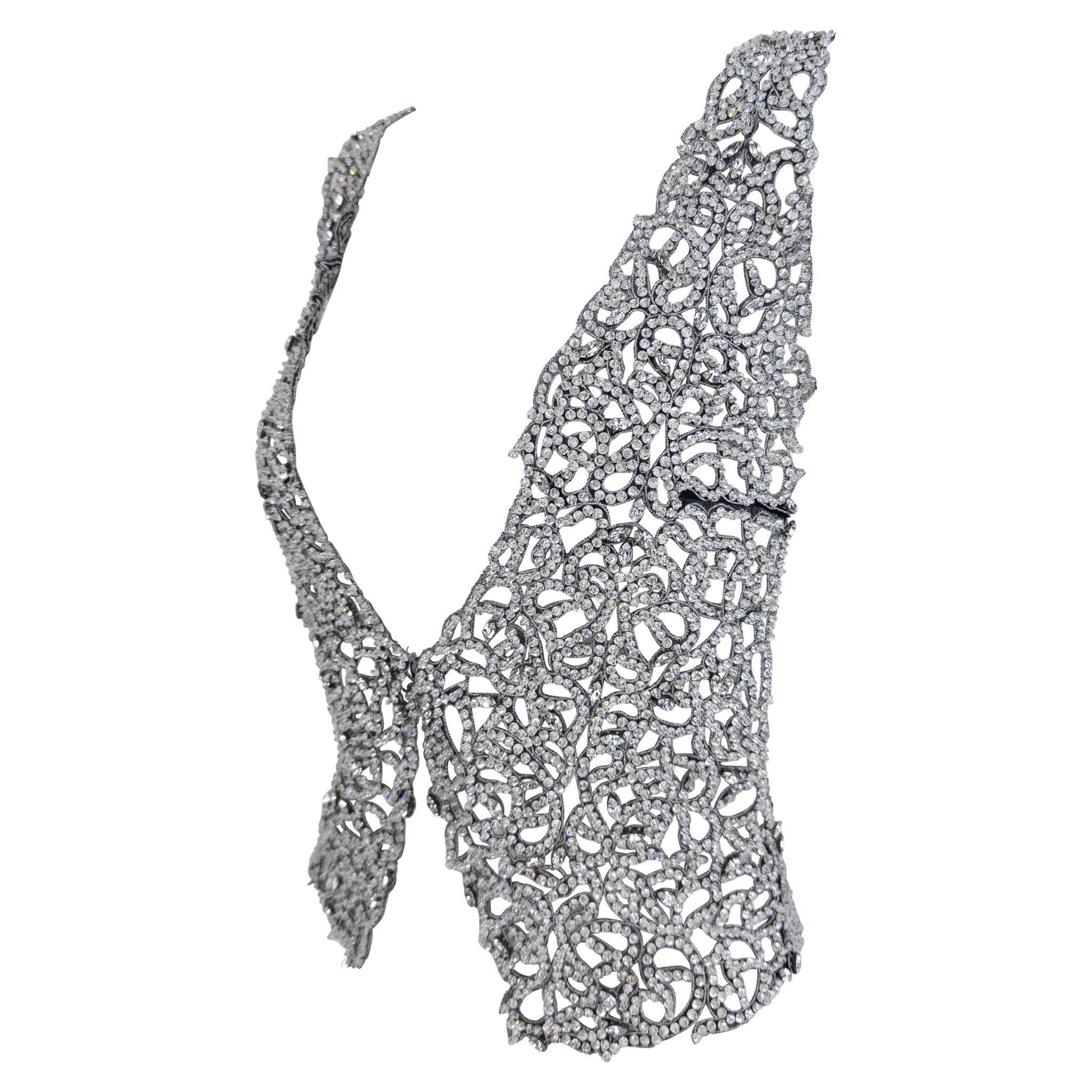 F/W 2003 Giorgio Armani Crystal Rhinestone Beaded Silk Filigree Sleeveless Vest Top - RealList