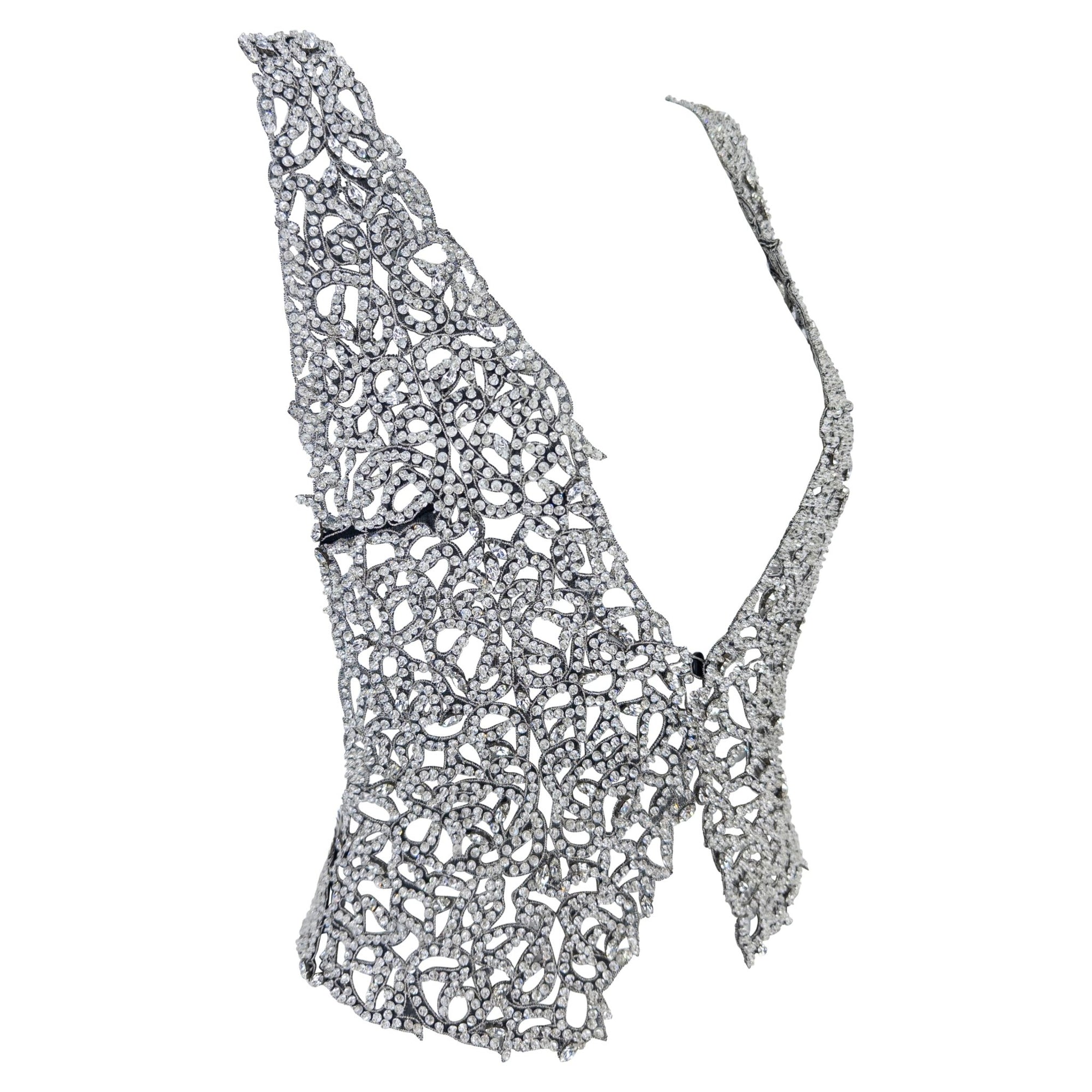 F/W 2003 Giorgio Armani Crystal Rhinestone Beaded Silk Filigree Sleeveless Vest Top - RealList