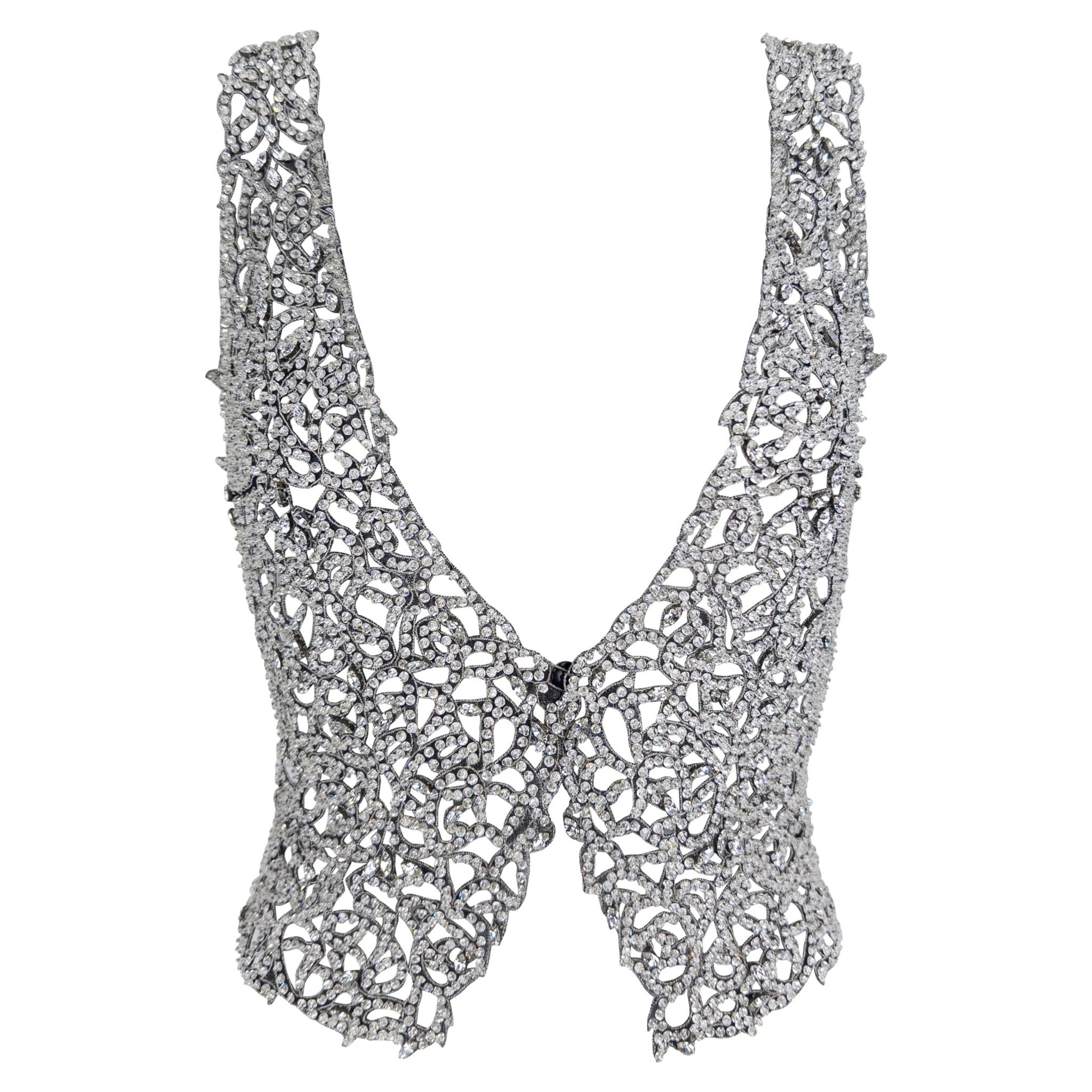F/W 2003 Giorgio Armani Crystal Rhinestone Beaded Silk Filigree Sleeveless Vest Top - RealList