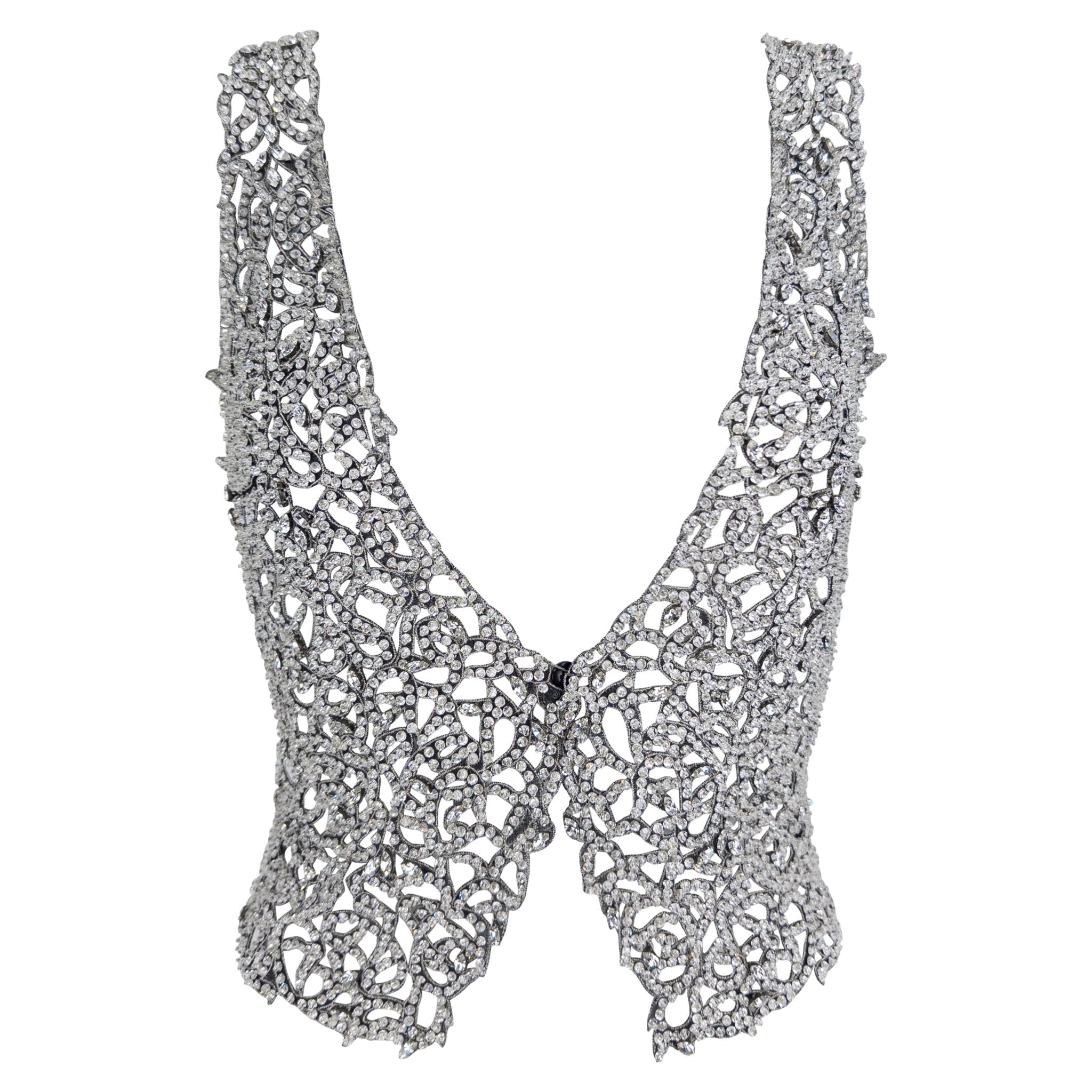 F/W 2003 Giorgio Armani Crystal Rhinestone Beaded Silk Filigree Sleeveless Vest Top - RealList