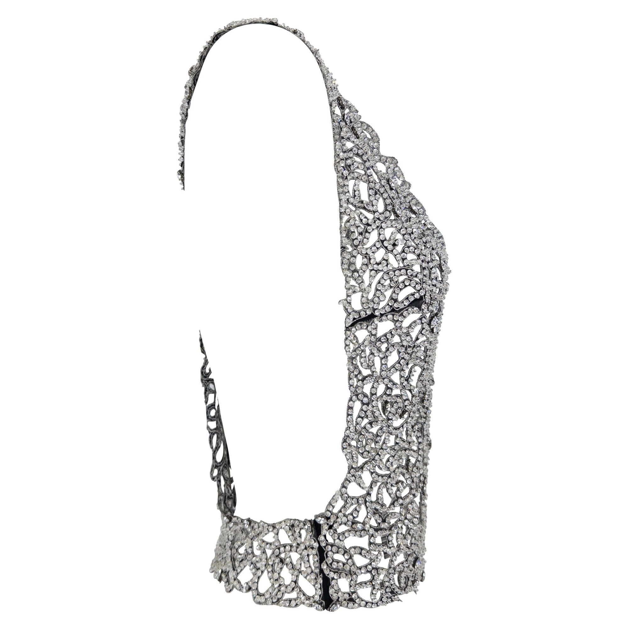 F/W 2003 Giorgio Armani Crystal Rhinestone Beaded Silk Filigree Sleeveless Vest Top - RealList