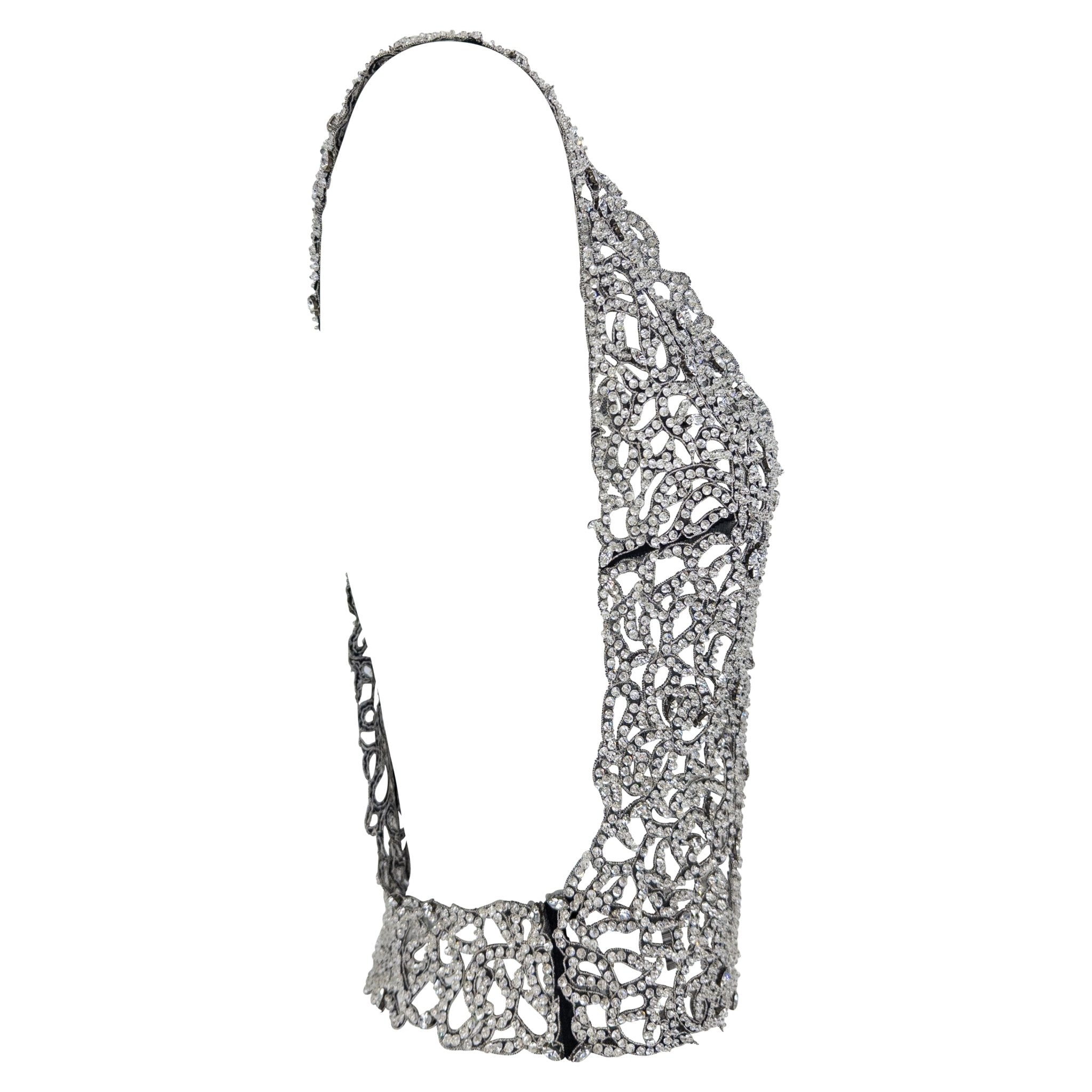 F/W 2003 Giorgio Armani Crystal Rhinestone Beaded Silk Filigree Sleeveless Vest Top - RealList