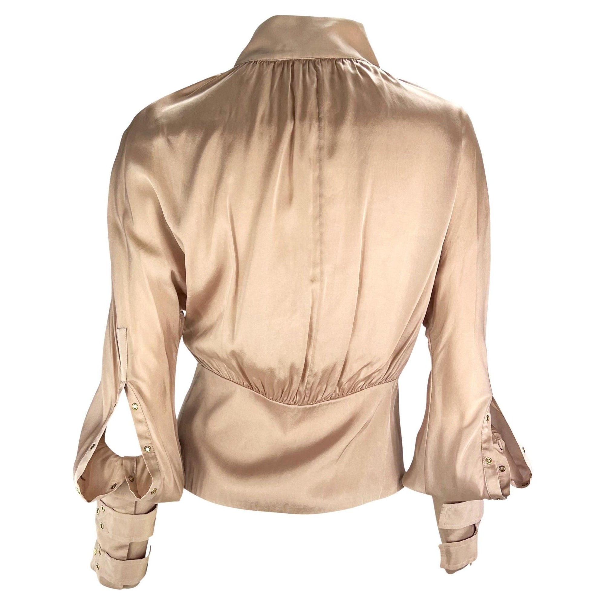 F/W 2003 Gucci by Tom Ford Beige Silk Strap Long Sleeve Shirt - RealList