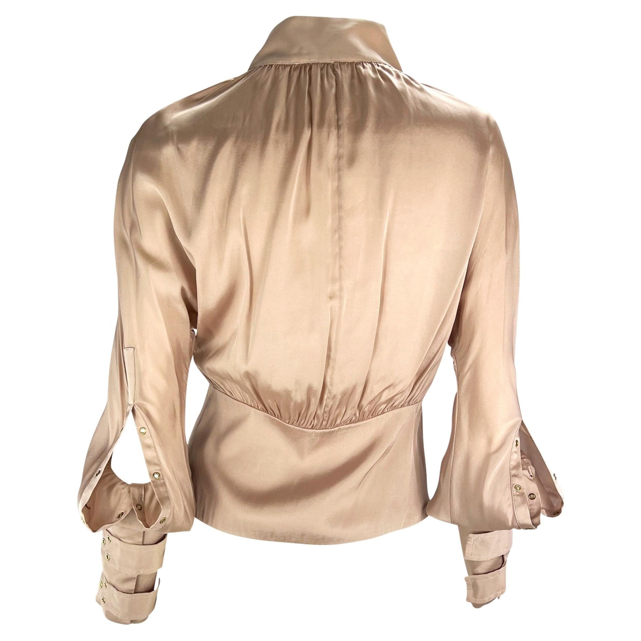 F/W 2003 Gucci by Tom Ford Beige Silk Strap Long Sleeve Shirt - RealList