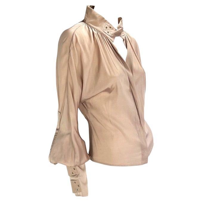 F/W 2003 Gucci by Tom Ford Beige Silk Strap Long Sleeve Shirt - RealList