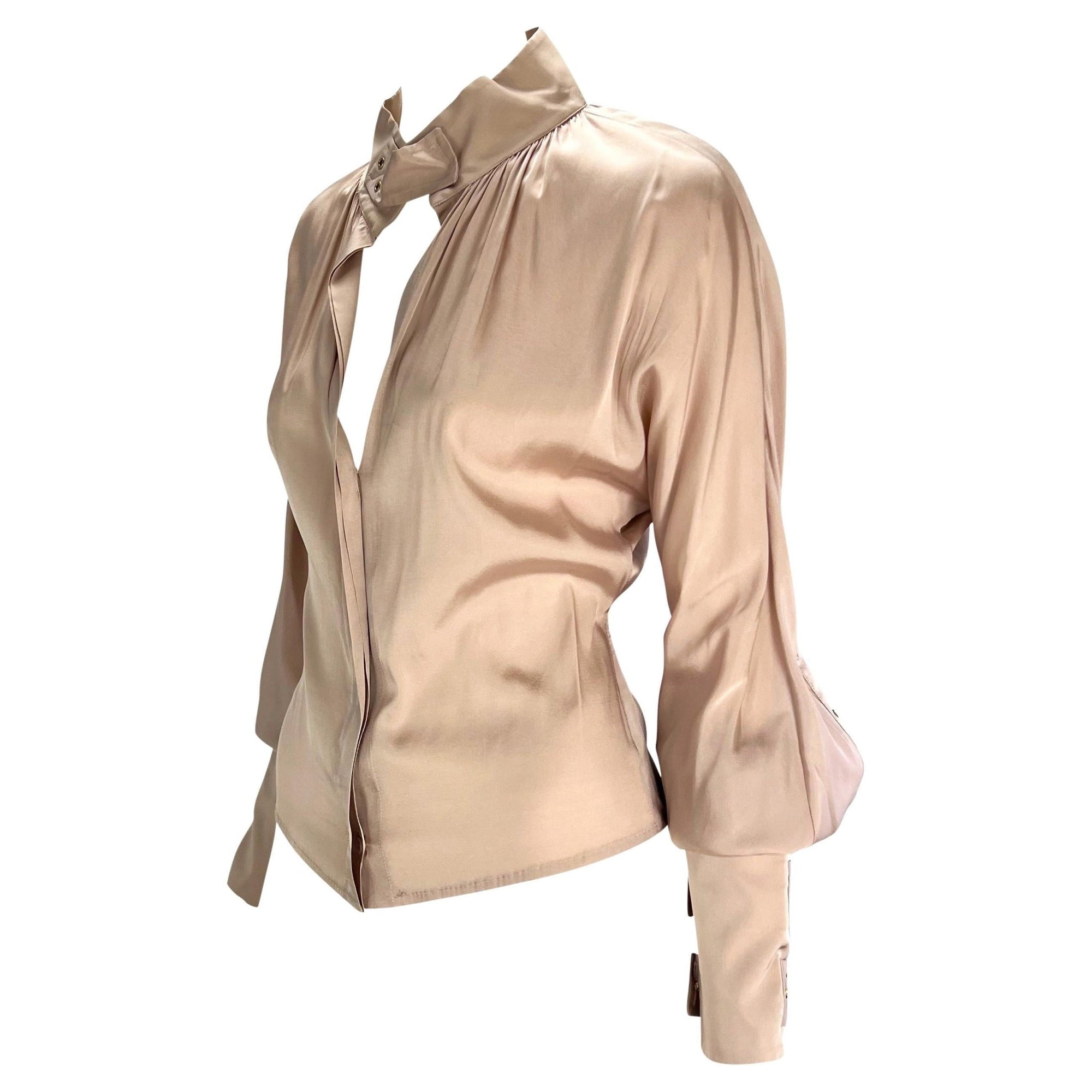 F/W 2003 Gucci by Tom Ford Beige Silk Strap Long Sleeve Shirt - RealList