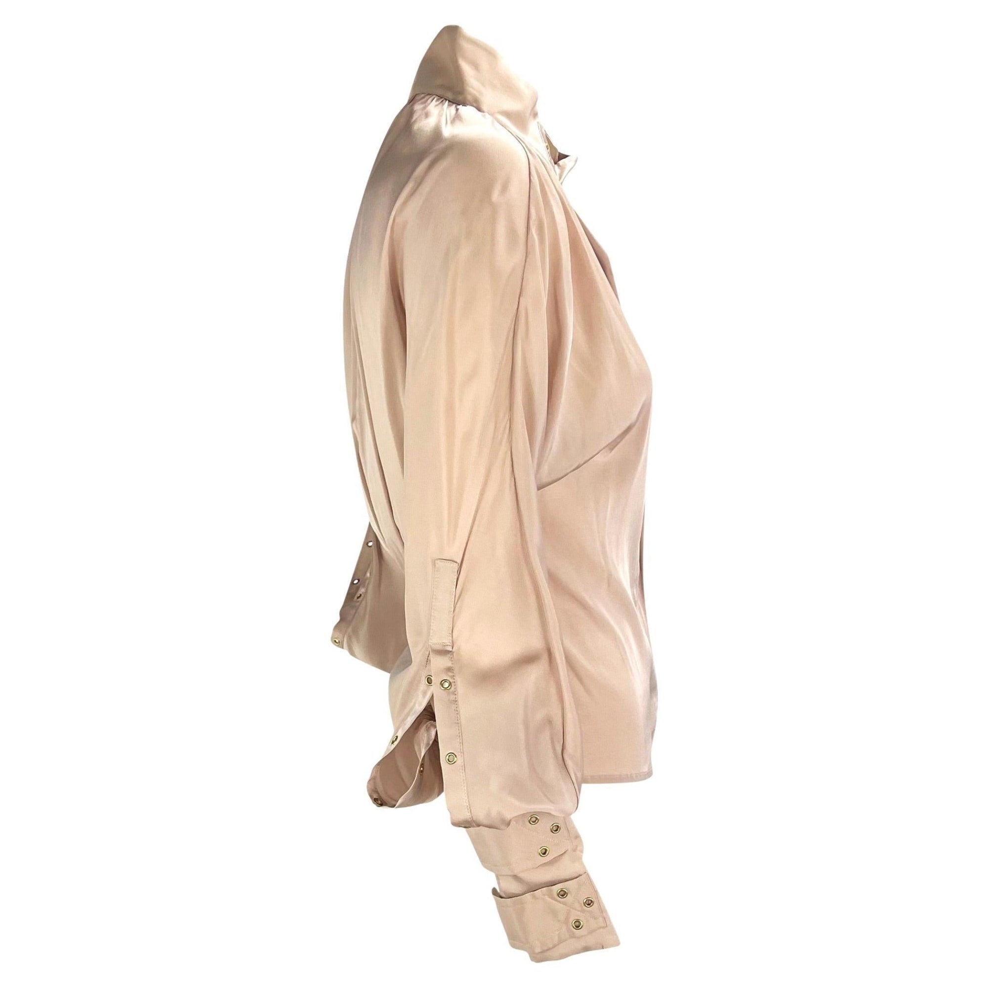 F/W 2003 Gucci by Tom Ford Beige Silk Strap Long Sleeve Shirt - RealList