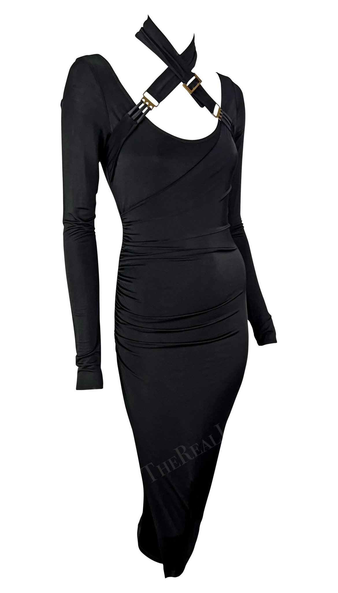 F/W 2003 Gucci by Tom Ford Black Bondage Strap Convertible Stretch Bodycon Dress - RealList