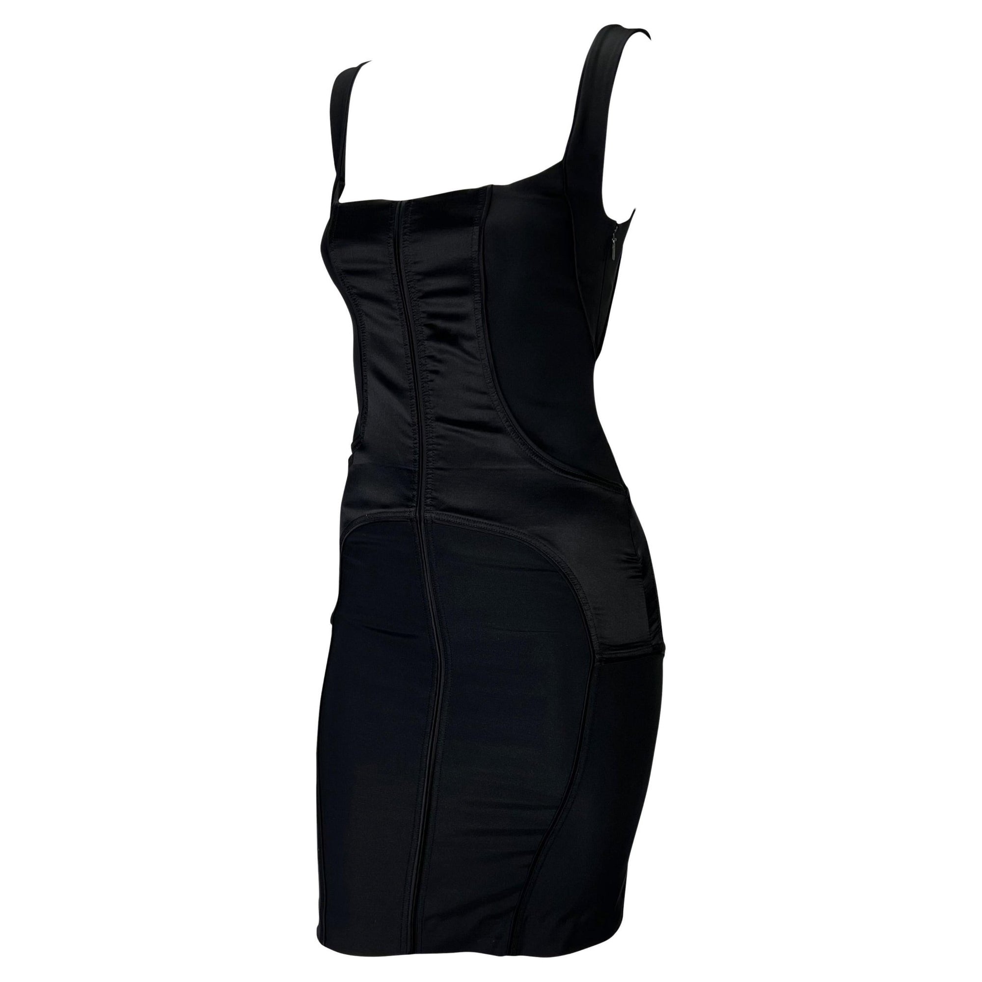 F/W 2003 Gucci by Tom Ford Black Satin Panel Stretch Bodycon Dress - RealList