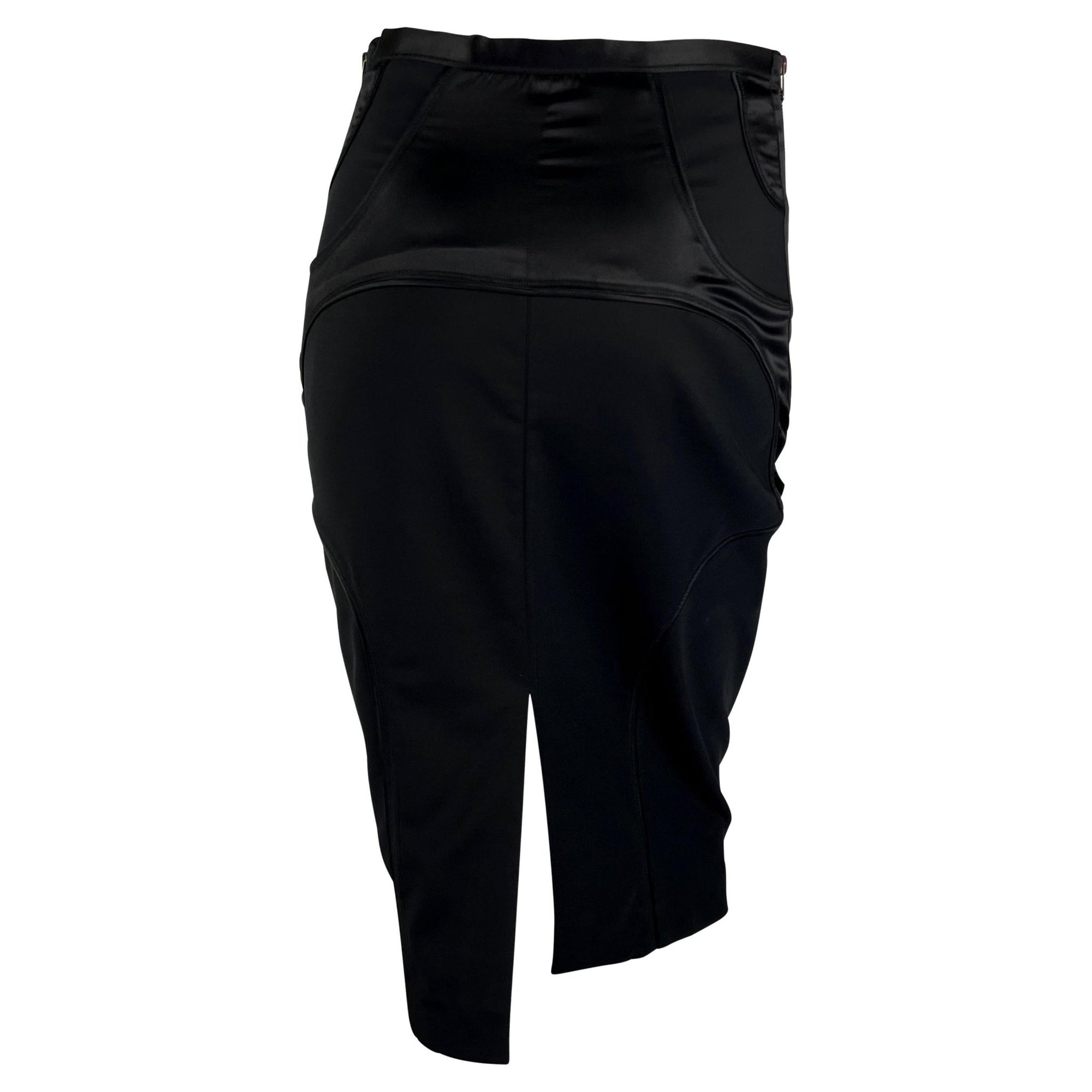 F/W 2003 Gucci by Tom Ford Black Satin Panel Zip Stretch Skirt - RealList