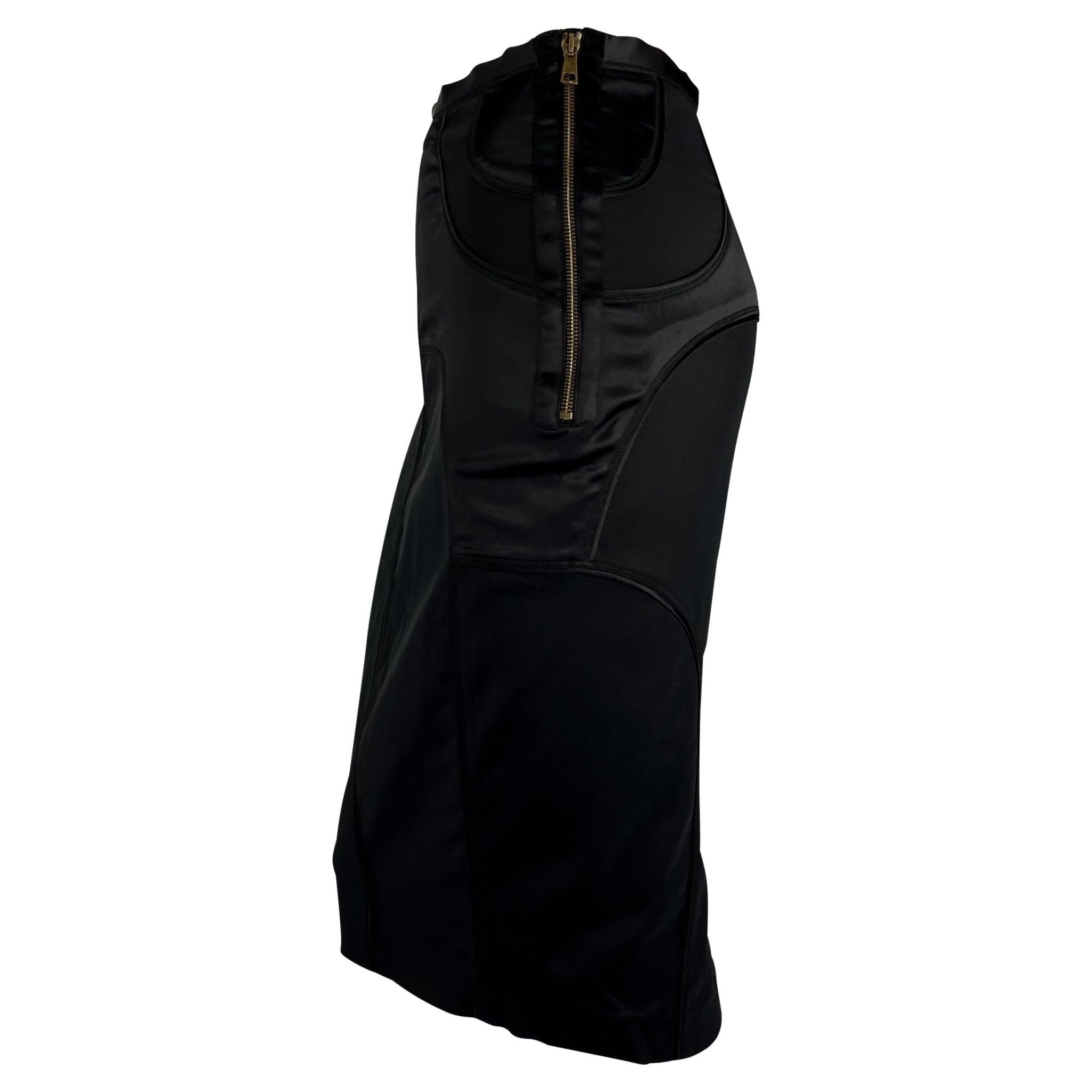 F/W 2003 Gucci by Tom Ford Black Satin Panel Zip Stretch Skirt - RealList