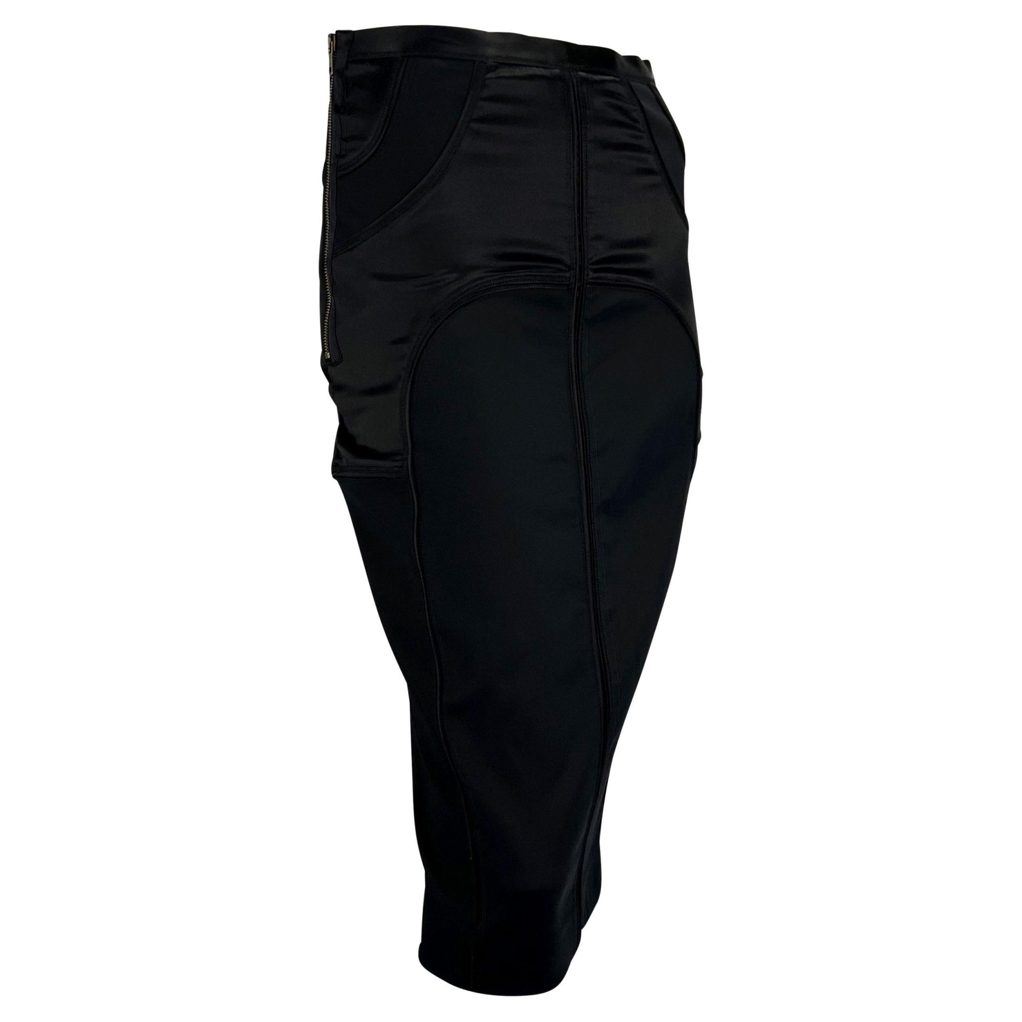 F/W 2003 Gucci by Tom Ford Black Satin Panel Zip Stretch Skirt - RealList
