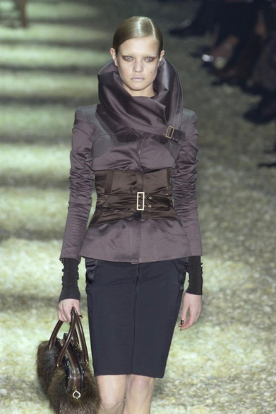 F/W 2003 Gucci by Tom Ford Black Satin Panel Zip Stretch Skirt - RealList