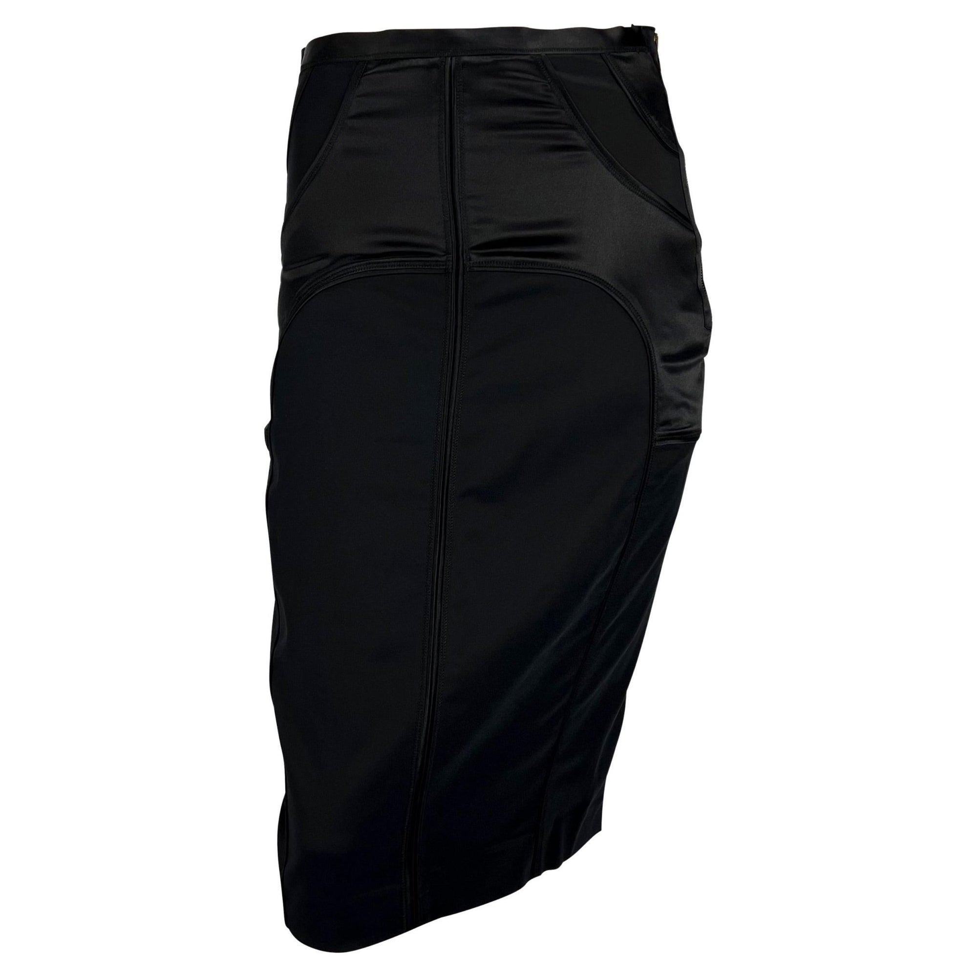 F/W 2003 Gucci by Tom Ford Black Satin Panel Zip Stretch Skirt - RealList