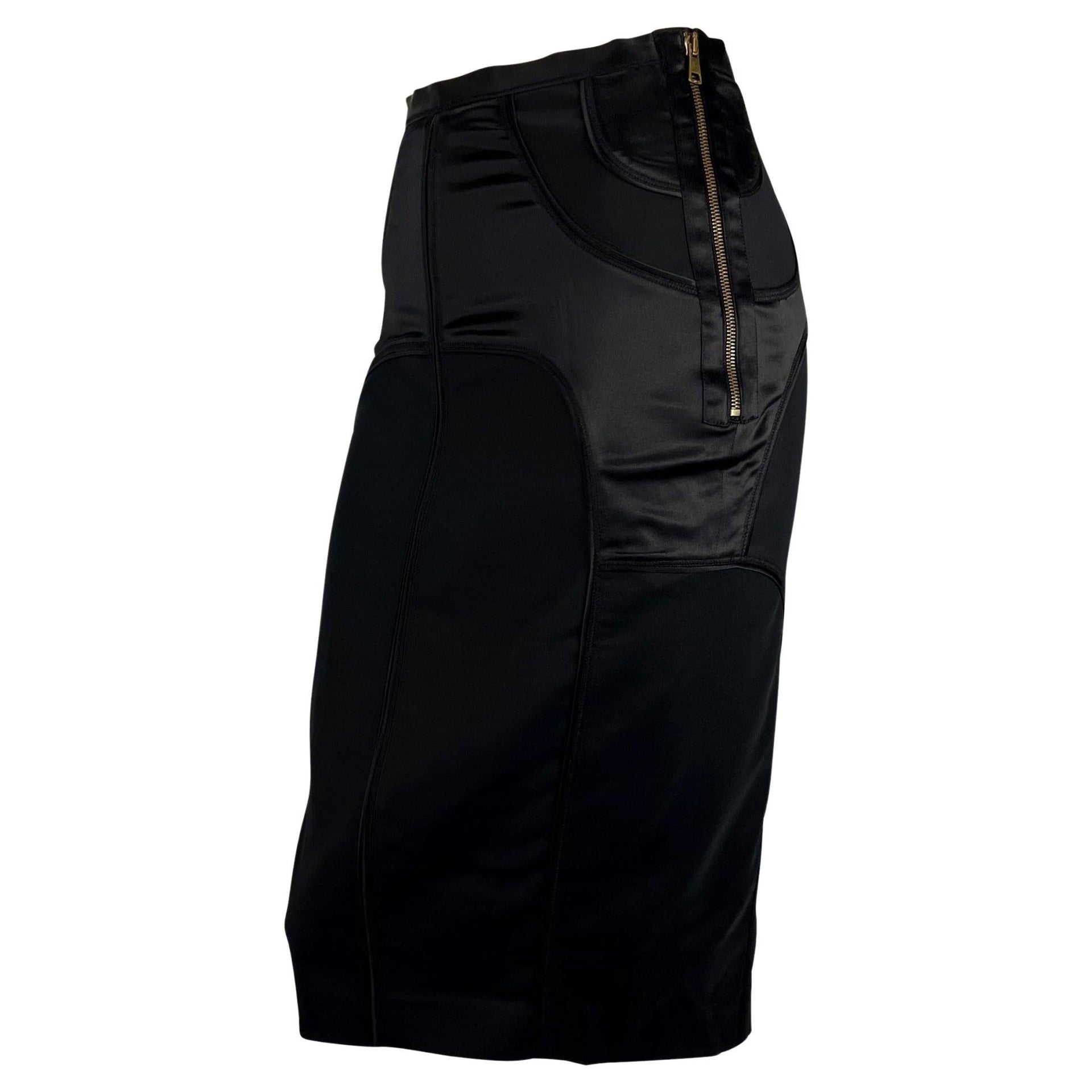 F/W 2003 Gucci by Tom Ford Black Satin Panel Zip Stretch Skirt - RealList