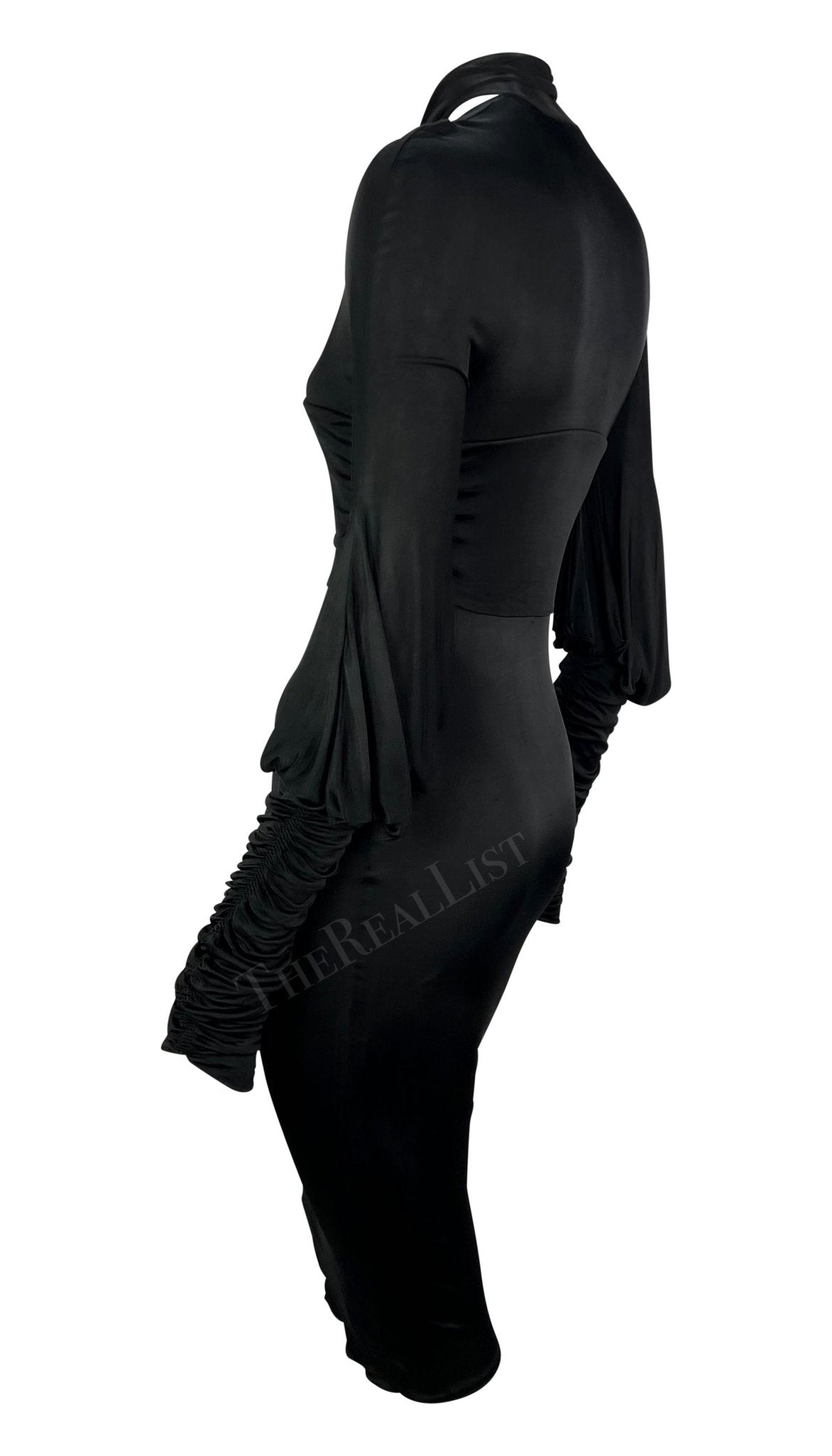 F/W 2003 Gucci by Tom Ford Black Slinky Ruched Long Sleeve Bodycon Dress - RealList
