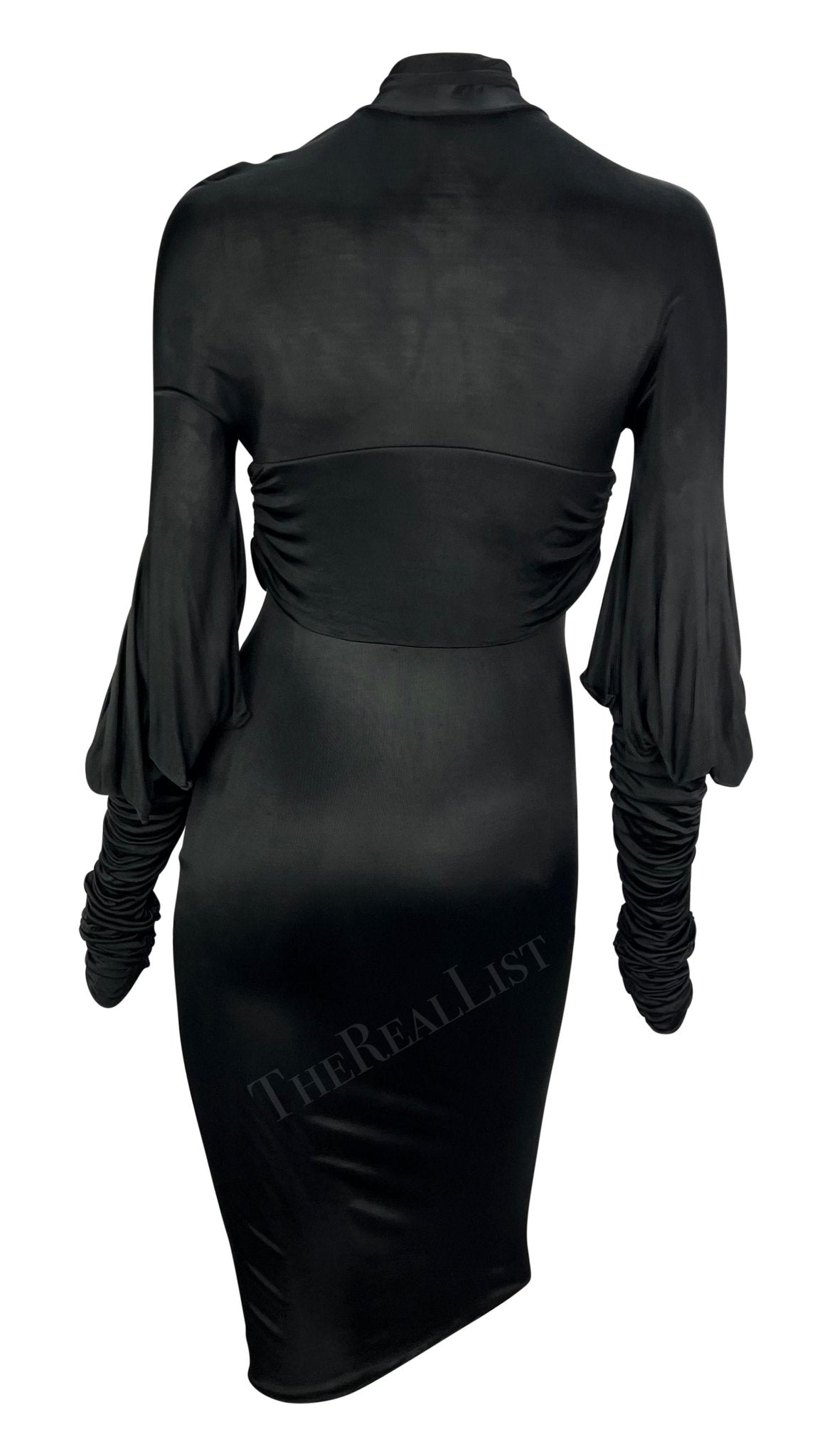 F/W 2003 Gucci by Tom Ford Black Slinky Ruched Long Sleeve Bodycon Dress - RealList