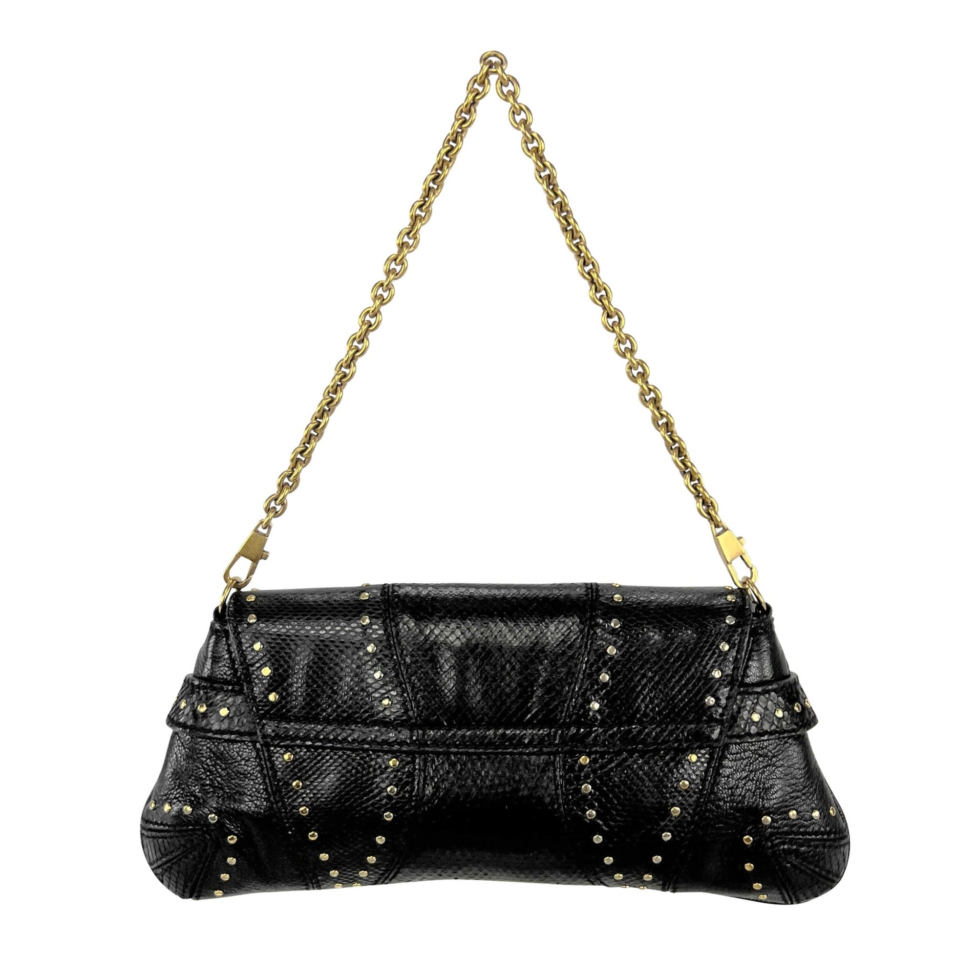 F/W 2003 Gucci by Tom Ford Black Snakeskin Studded Small Horsebit Clutch - RealList