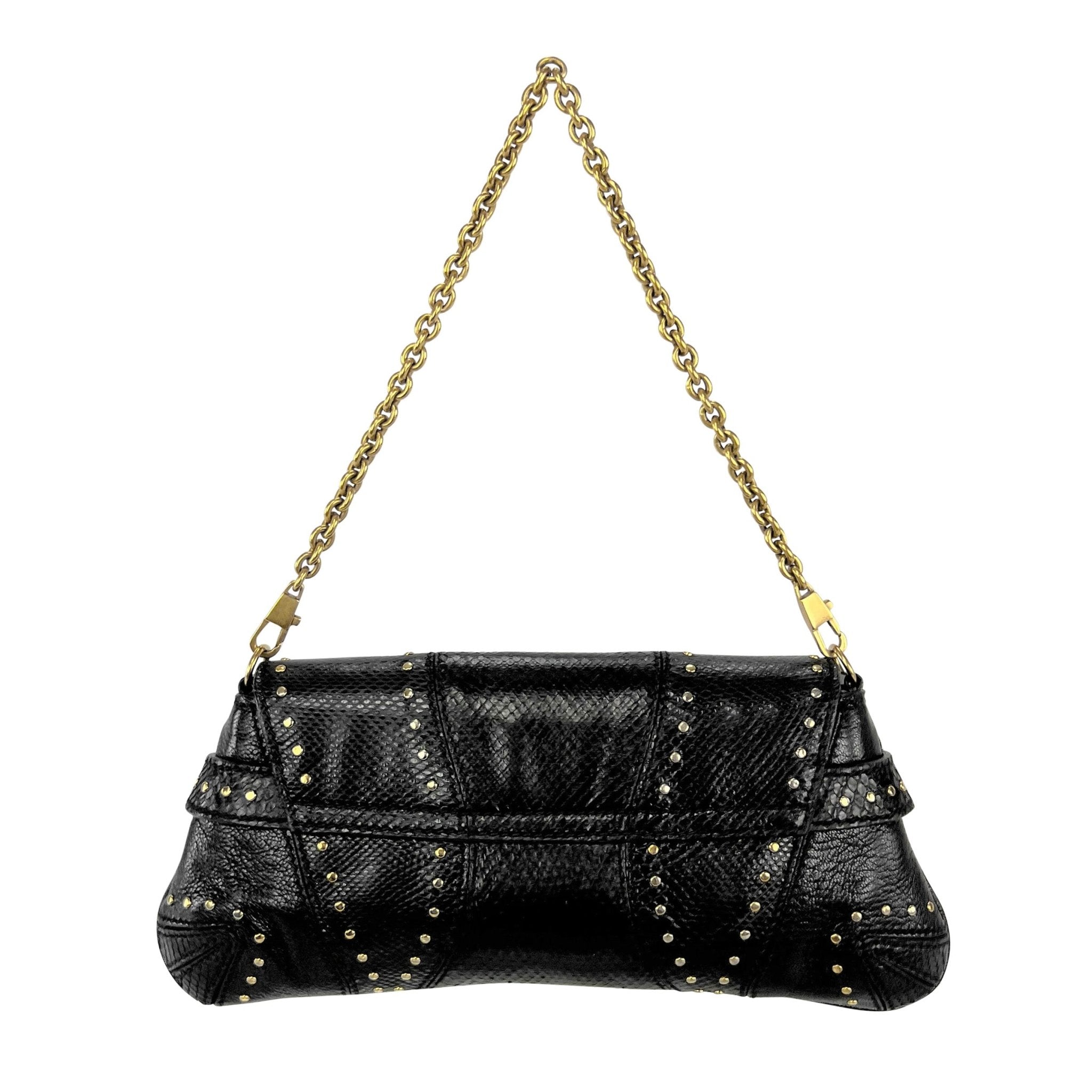 F/W 2003 Gucci by Tom Ford Black Snakeskin Studded Small Horsebit Clutch - RealList