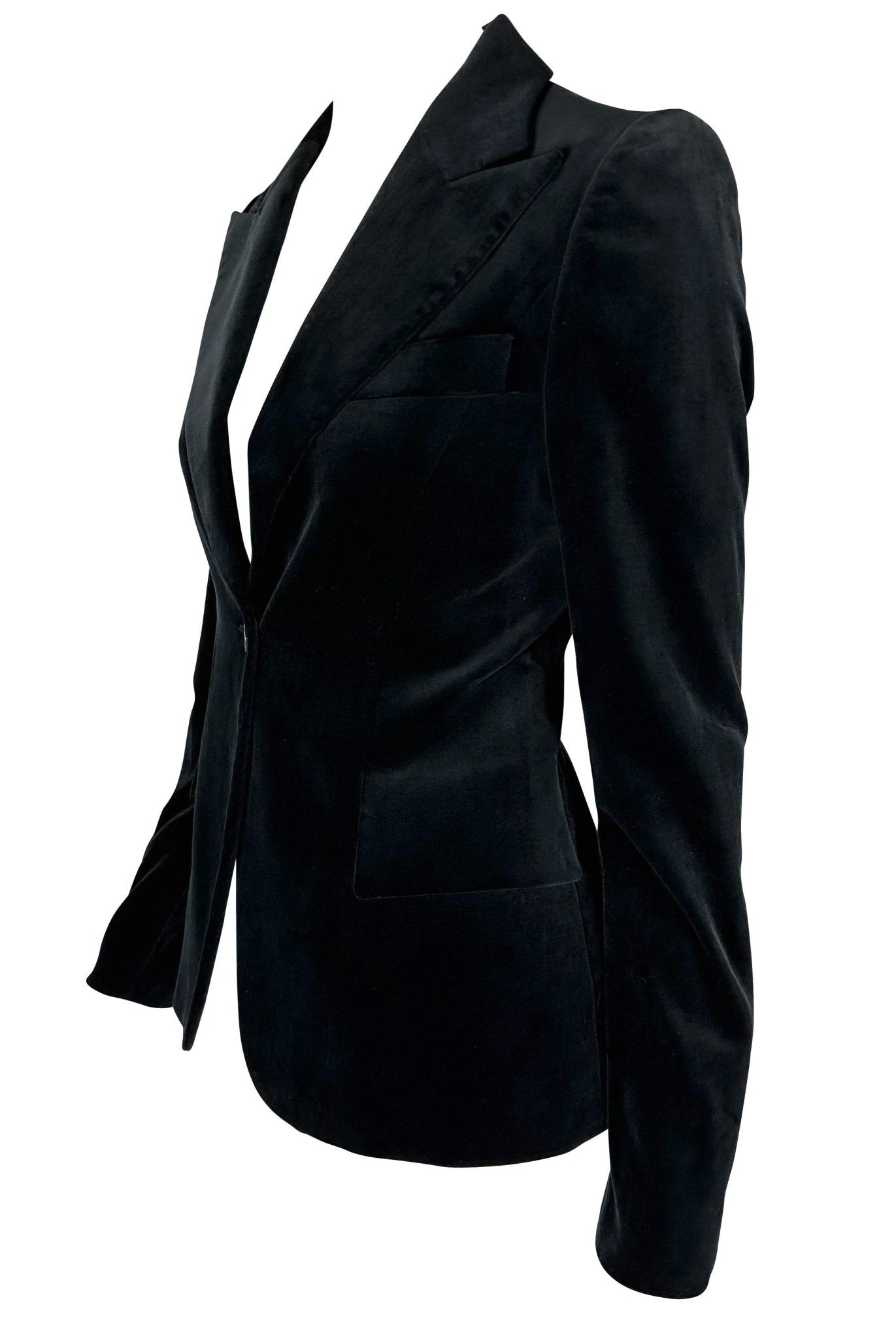 F/W 2003 Gucci by Tom Ford Black Velvet Peak Lapel Blazer Jacket - RealList
