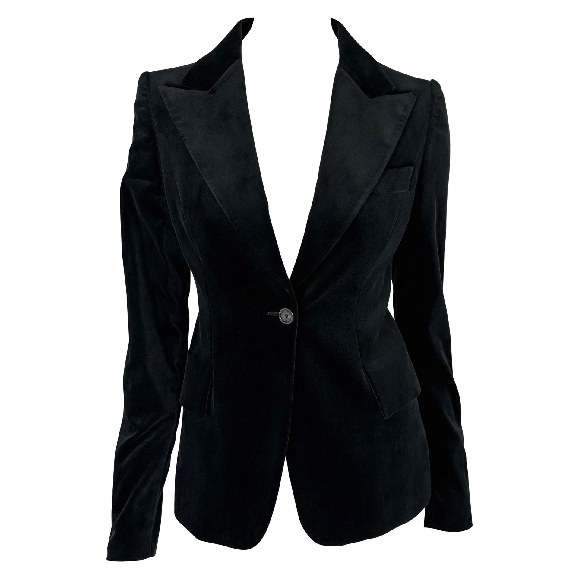 F/W 2003 Gucci by Tom Ford Black Velvet Peak Lapel Blazer Jacket - RealList